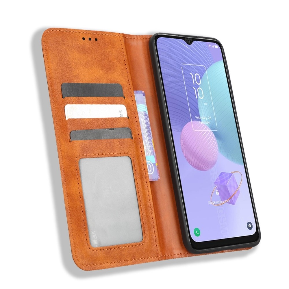 TCL 405 / 406 / 408 Θήκη Βιβλίο Καφέ Magnetic Buckle Retro Texture Phone Case Brown