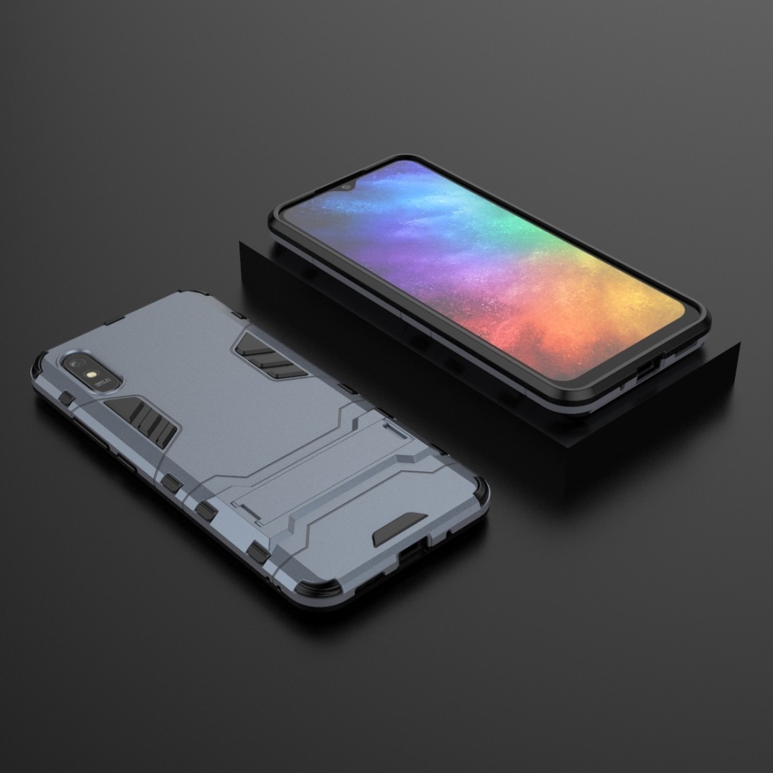 Xiaomi Redmi 9A / 9AT Σκληρή Θήκη Μπλε PC + TPU Shockproof Protective Case with Holder Navy Blue