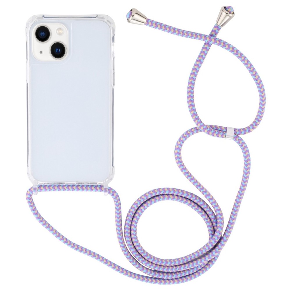 Forcell iPhone 14 Shockproof Θήκη Σιλικόνης με Λουράκι Διάφανη - Purple Blue