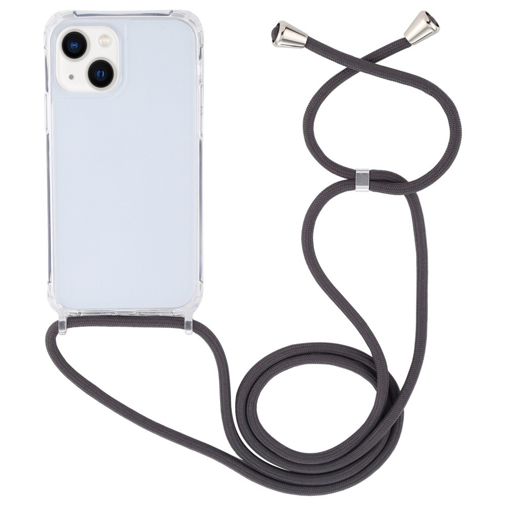 Forcell iPhone 14 Shockproof Θήκη Σιλικόνης με Λουράκι Διάφανη - Dark Grey