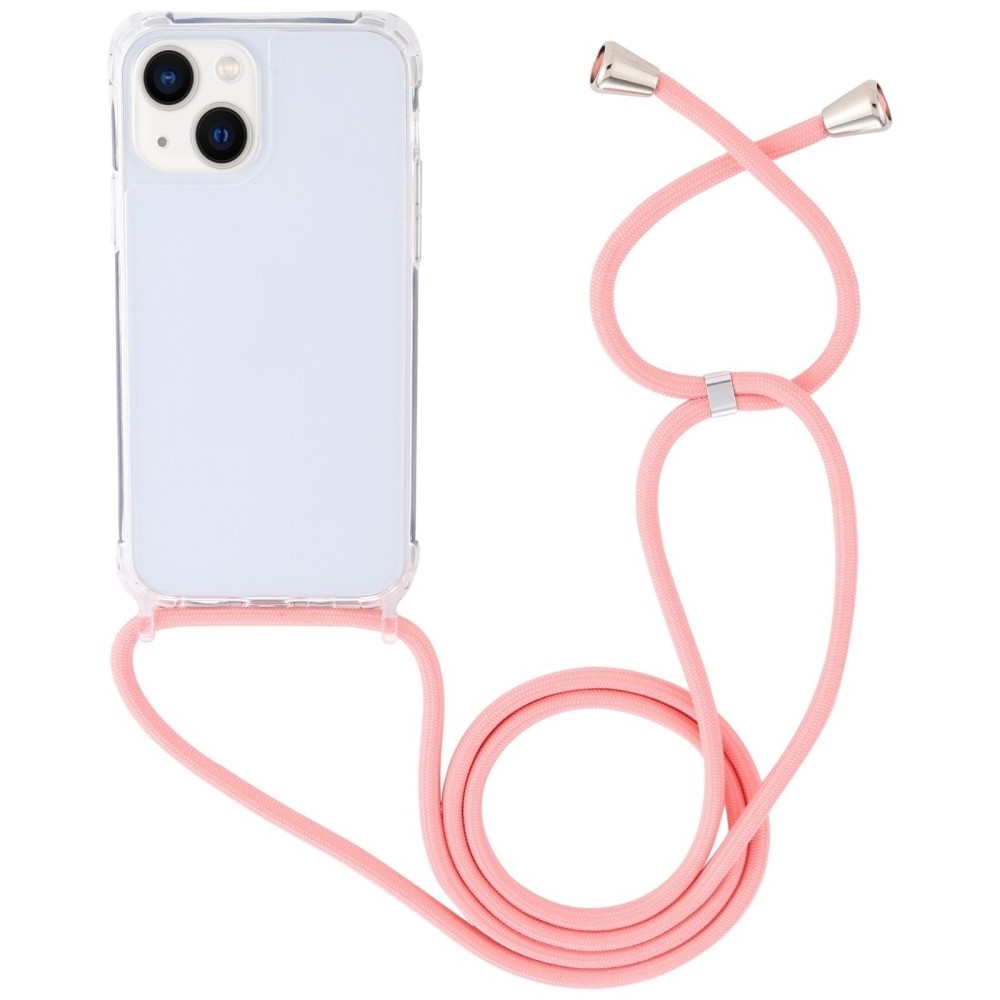 Forcell iPhone 13 Shockproof Θήκη Σιλικόνης με Λουράκι Διάφανη - Pink