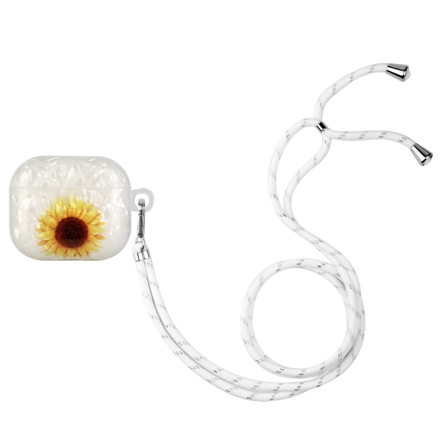 AirPods 3 Θήκη Σιλικόνης με Λουράκι Painted Shell Texture Wireless Earphone Case with Lanyard Yellow Sunflower
