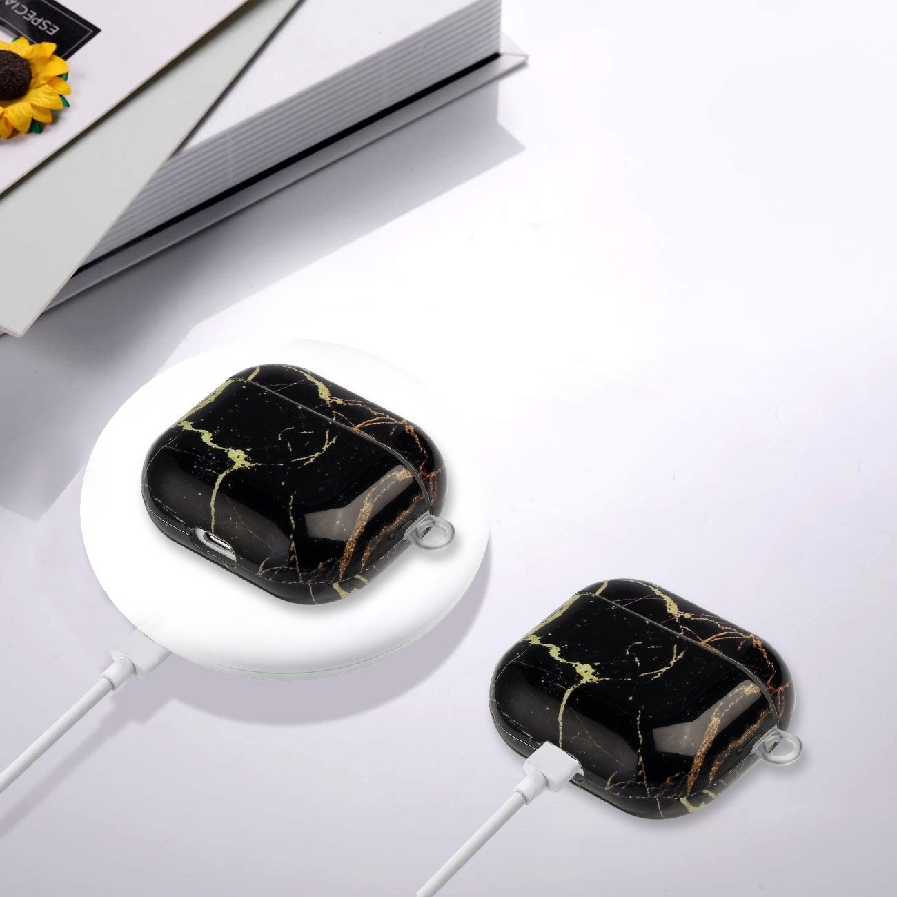 AirPods 3 Θήκη Πλαστική Painted Plastic Wireless Earphone Protective Case Black Gold Marble