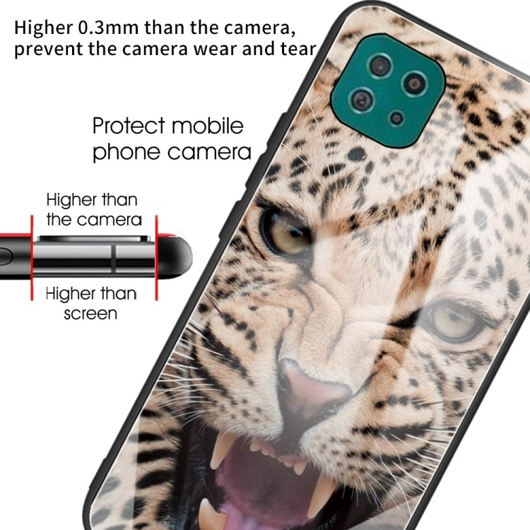Samsung Galaxy A22 5G Θήκη Με Πλαίσιο Σιλικόνης Και Όψη Γυαλιού Colorful Painted Glass Shockproof Protective Case Leopard