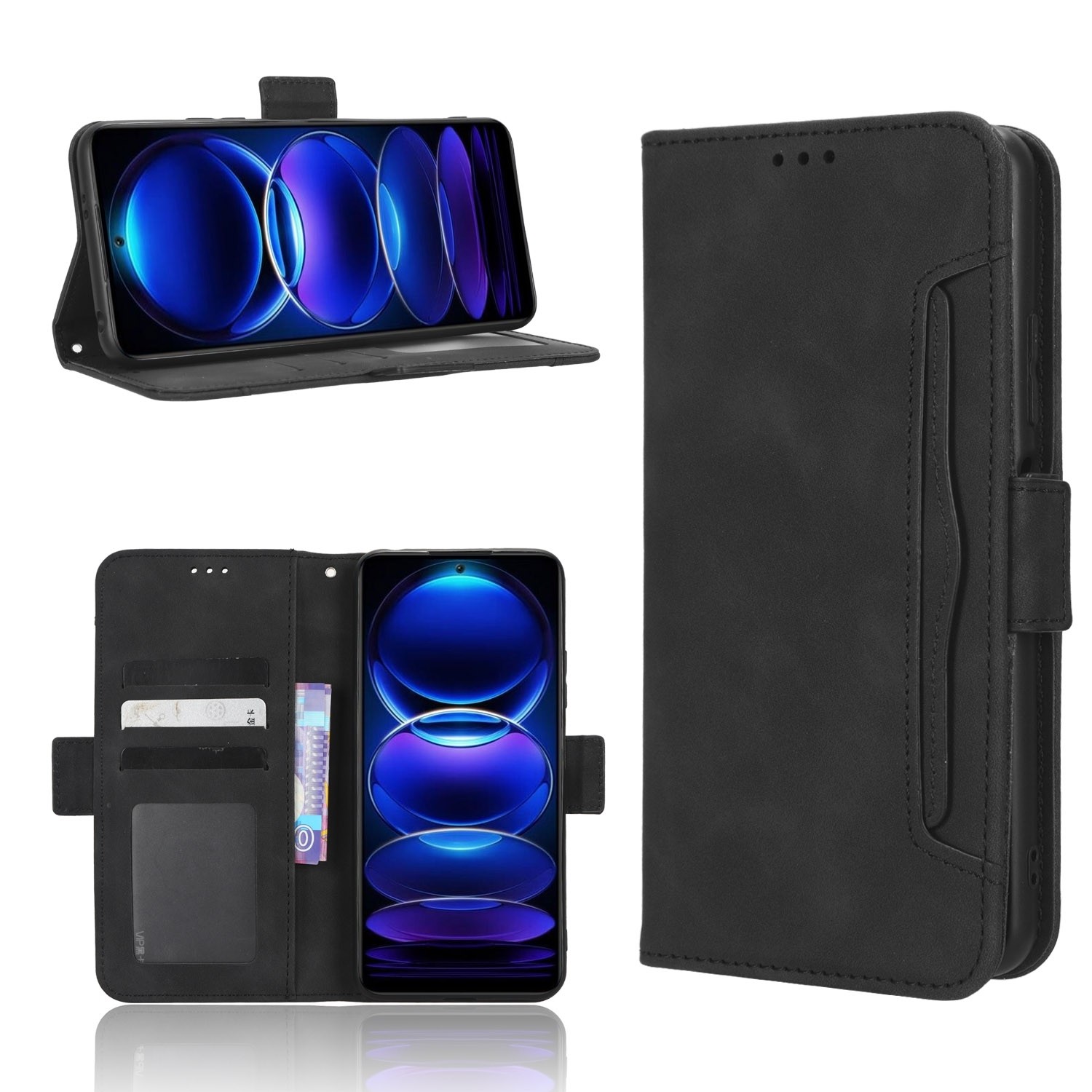 Xiaomi Redmi Note 12 5G / Xiaomi Poco X5 5G Θήκη Βιβλίο Μαύρο Skin Feel Calf Texture Card Slots Phone Case Black
