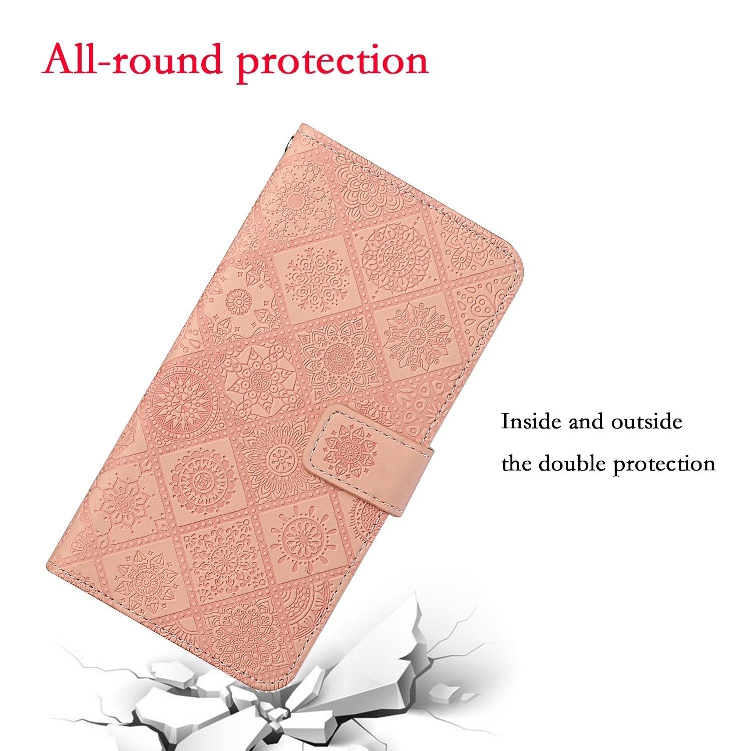 Xiaomi Redmi 12C Θήκη Βιβλίο Ροζ Ethnic Style Embossed Pattern Phone Case Pink