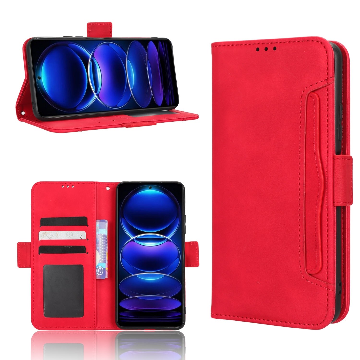 Xiaomi Redmi Note 12 5G / Xiaomi Poco X5 5G Θήκη Βιβλίο Κόκκινο Skin Feel Calf Texture Card Slots Phone Case Red