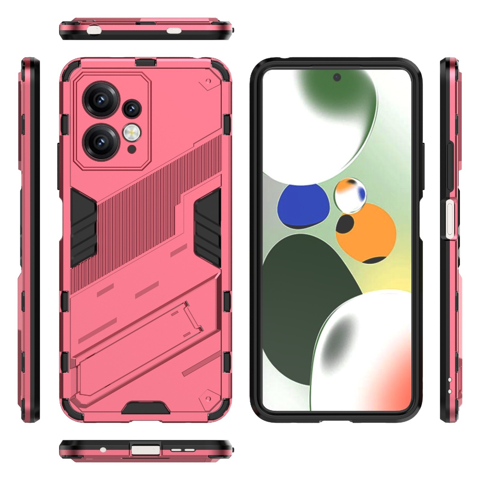 Xiaomi Redmi Note 12 4G Σκληρή Θήκη Απαλό Κόκκινη Με Σταντ Punk Armor 2 in 1 PC + TPU Shockproof Phone Case with Holder
