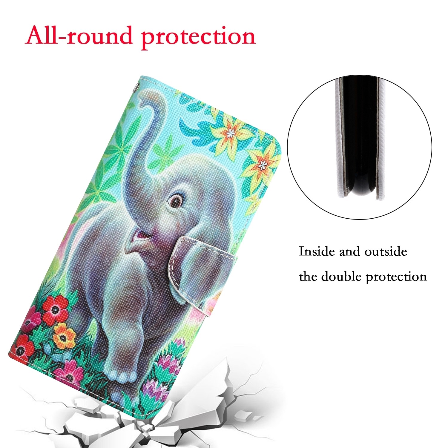 Xiaomi Redmi 12C Θήκη Βιβλίο Colored Drawing Phone Case Elephant