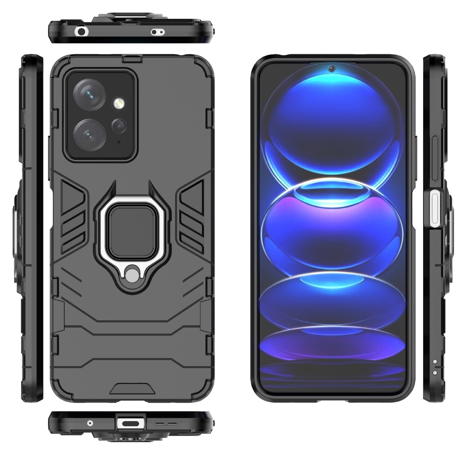 Xiaomi Redmi Note 12 4G Σκληρή Θήκη Μαύρη Με Σταντ Magnetic Ring Holder PC + TPU Phone Case Black
