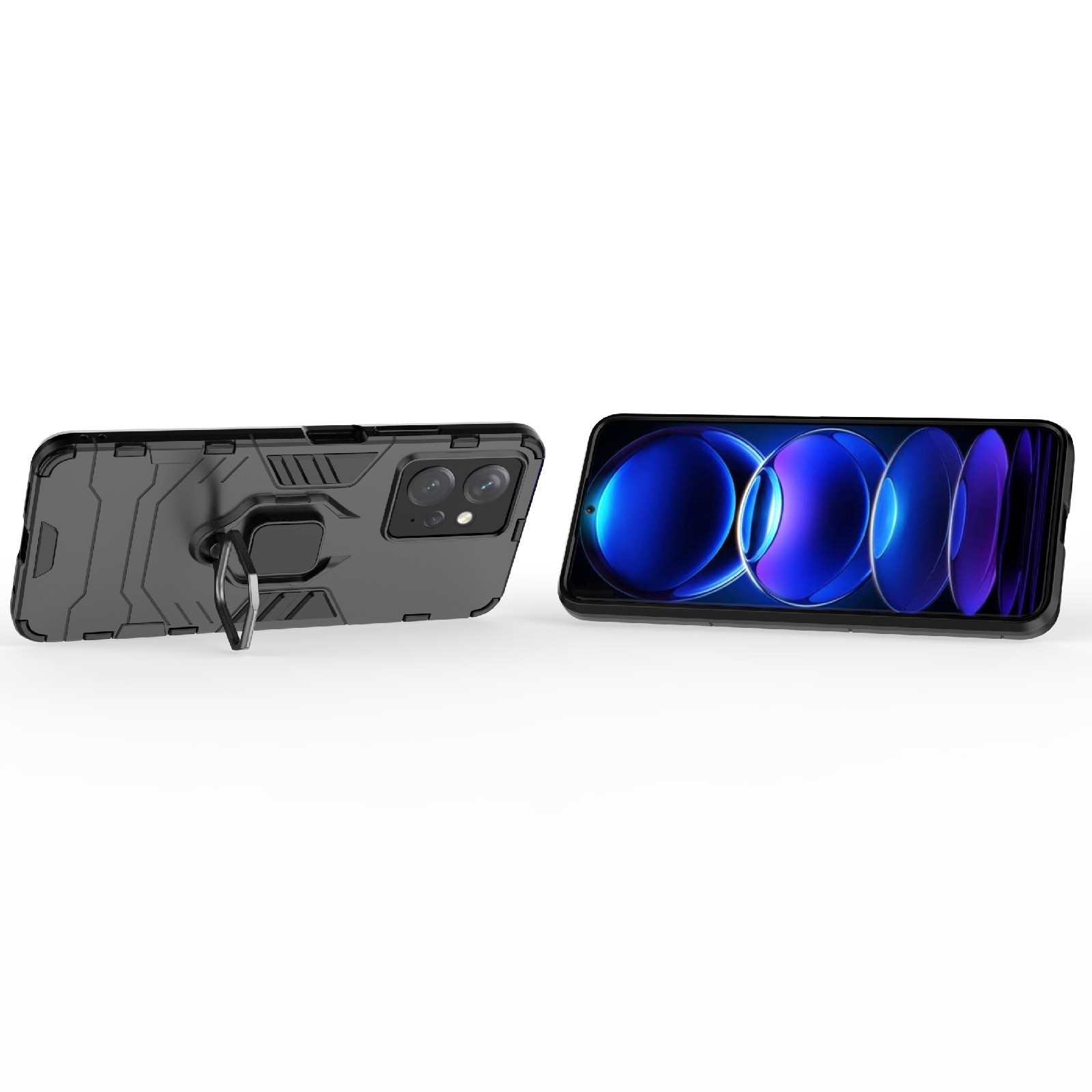 Xiaomi Redmi Note 12 4G Σκληρή Θήκη Μαύρη Με Σταντ Magnetic Ring Holder PC + TPU Phone Case Black