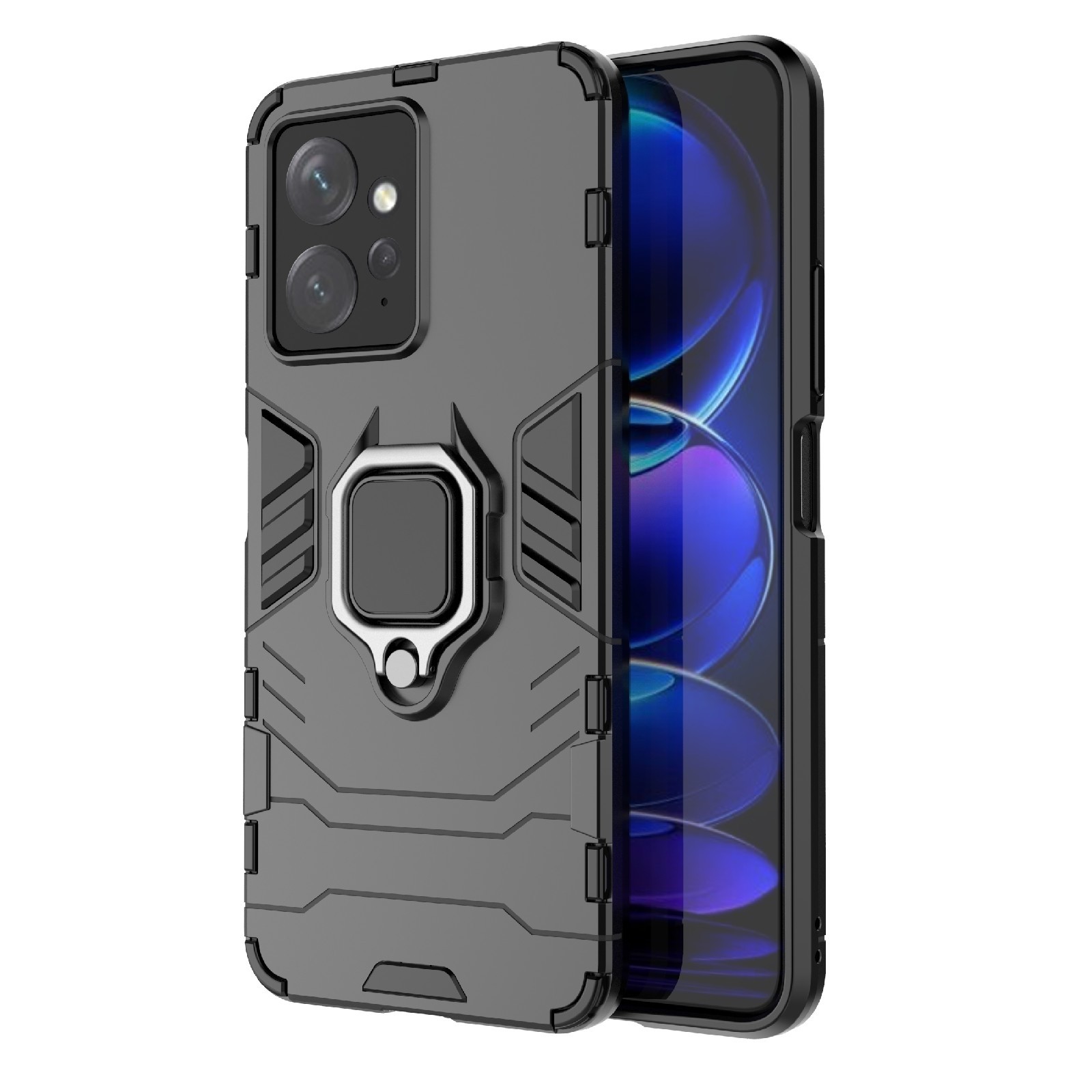 Xiaomi Redmi Note 12 4G Σκληρή Θήκη Μαύρη Με Σταντ Magnetic Ring Holder PC + TPU Phone Case Black