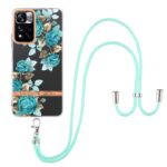 Xiaomi Redmi Note 11 Pro+ 5G Θήκη Σιλικόνης Με Λουράκι Μπλε Τριαντάφυλλα Flowers Series TPU Phone Case with Lanyard Blue Rose