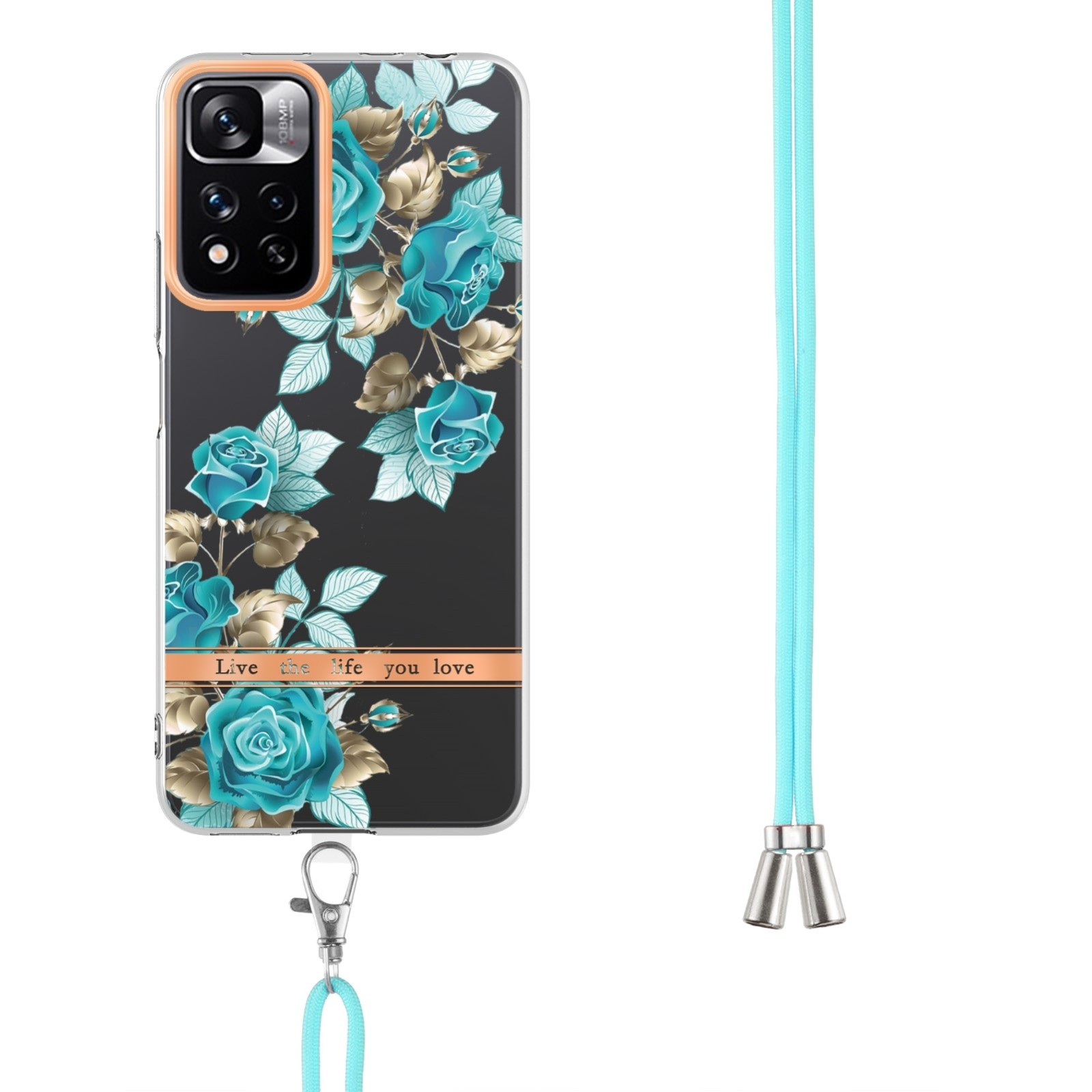 Xiaomi Redmi Note 11 Pro+ 5G Θήκη Σιλικόνης Με Λουράκι Μπλε Τριαντάφυλλα Flowers Series TPU Phone Case with Lanyard Blue Rose