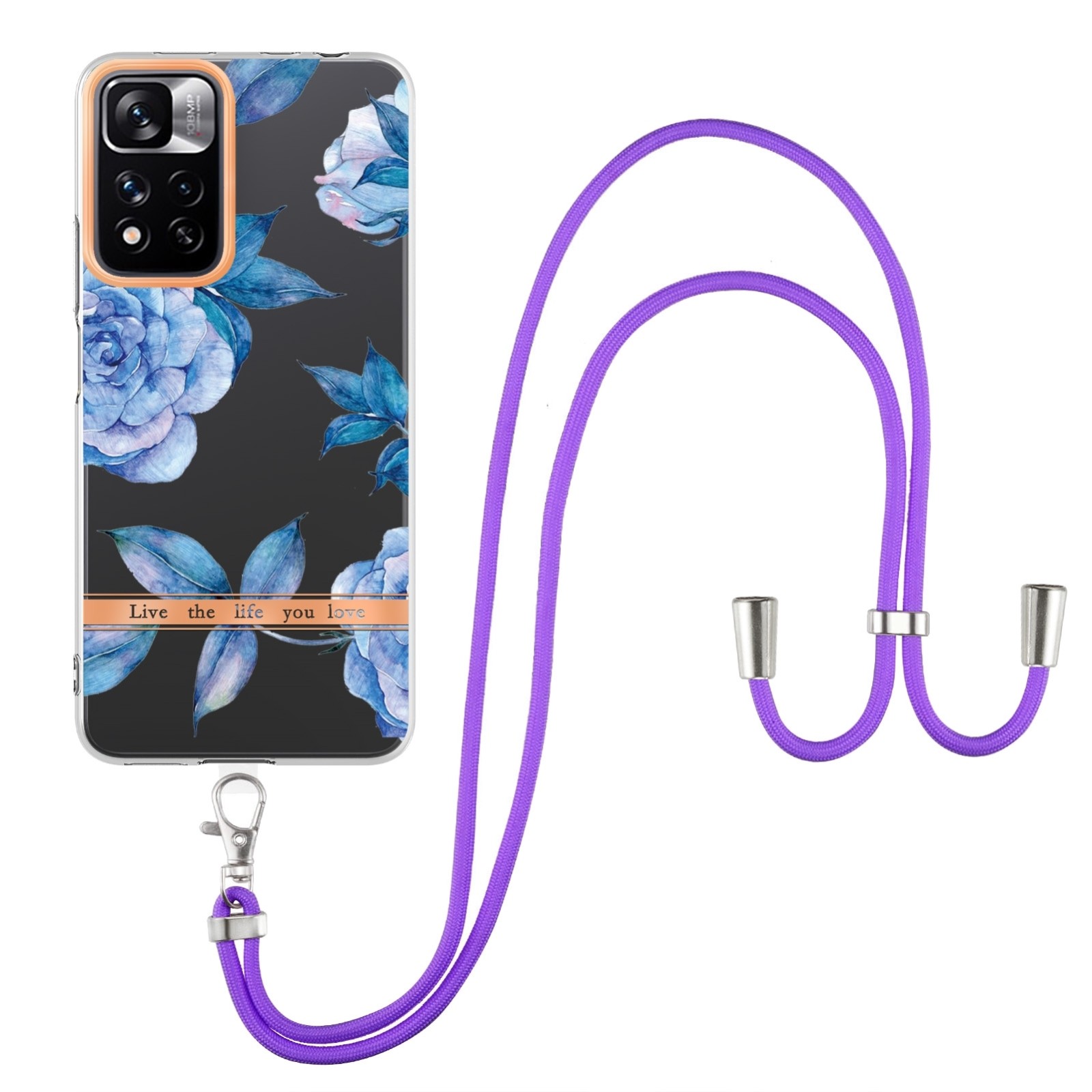 Xiaomi Redmi Note 11 Pro+ 5G Θήκη Σιλικόνης Με Λουράκι Μπλε Παιώνια Flowers Series TPU Phone Case with Lanyard Blue Peony