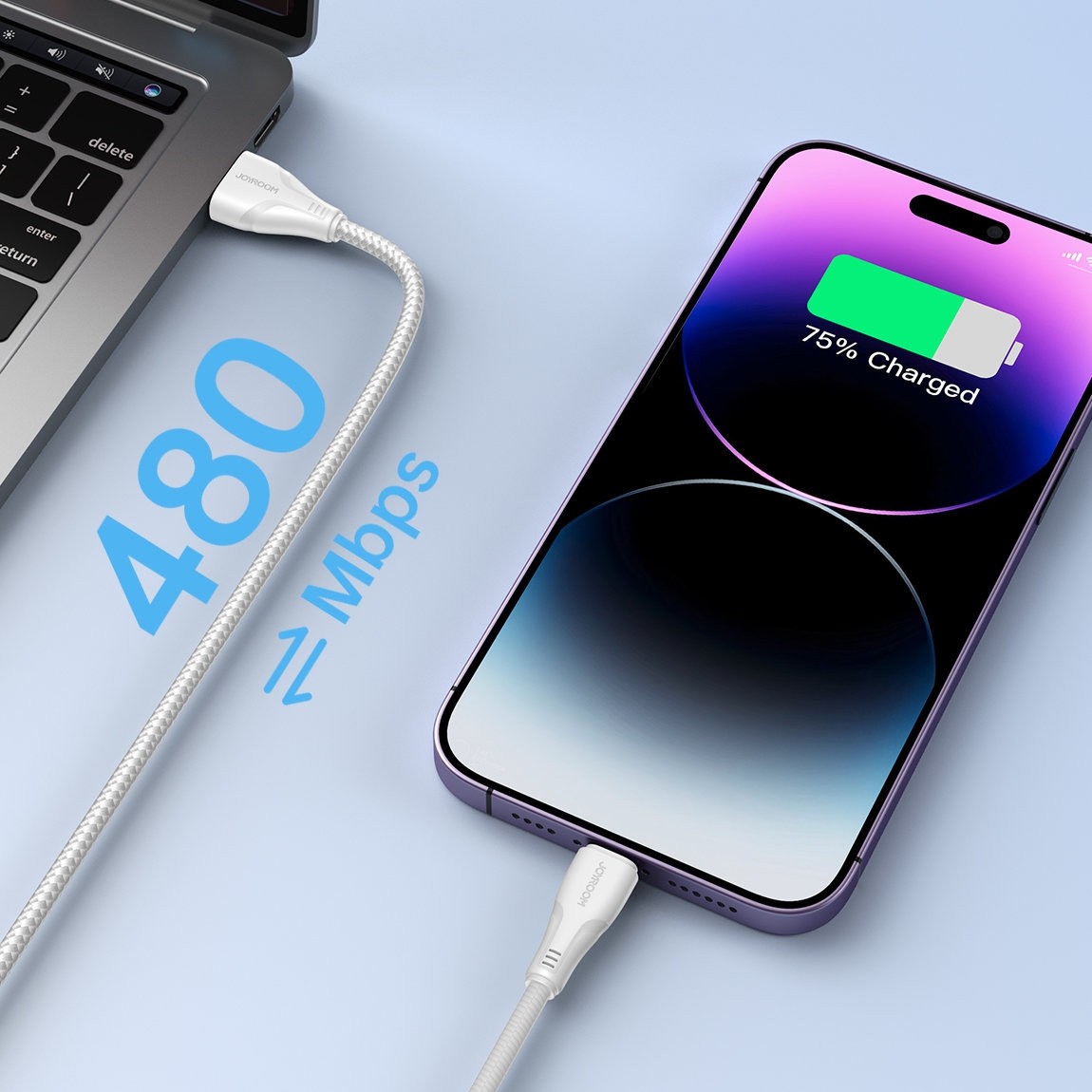 Joyroom S-UL012A11 Braided USB-A to Lightning Cable Λευκό 2.4A 2m