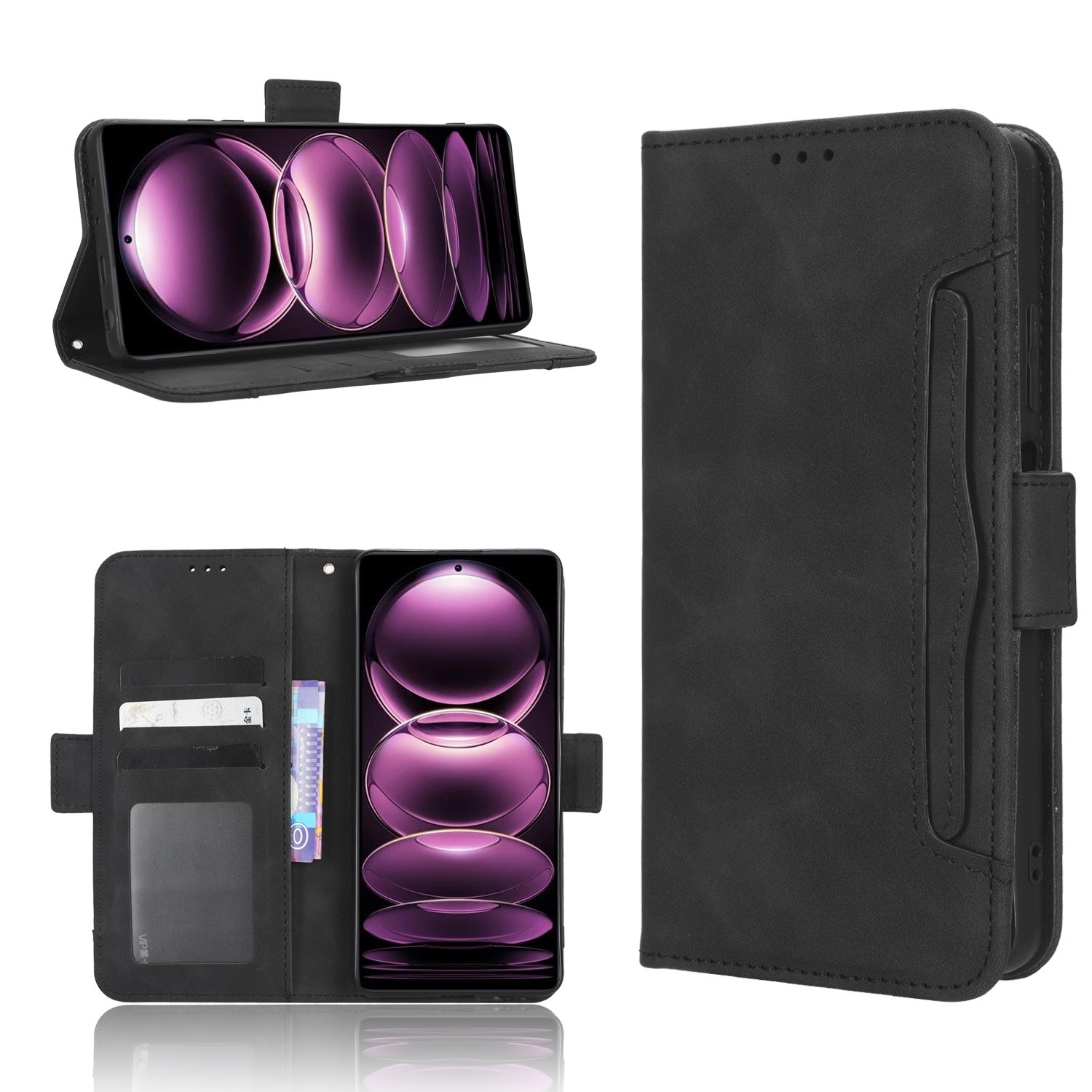 Xiaomi Redmi Note 12 Pro 5G / Xiaomi Poco X5 Pro 5G Θήκη Βιβλίο Μαύρο Skin Feel Calf Texture Card Slots Phone Case Black