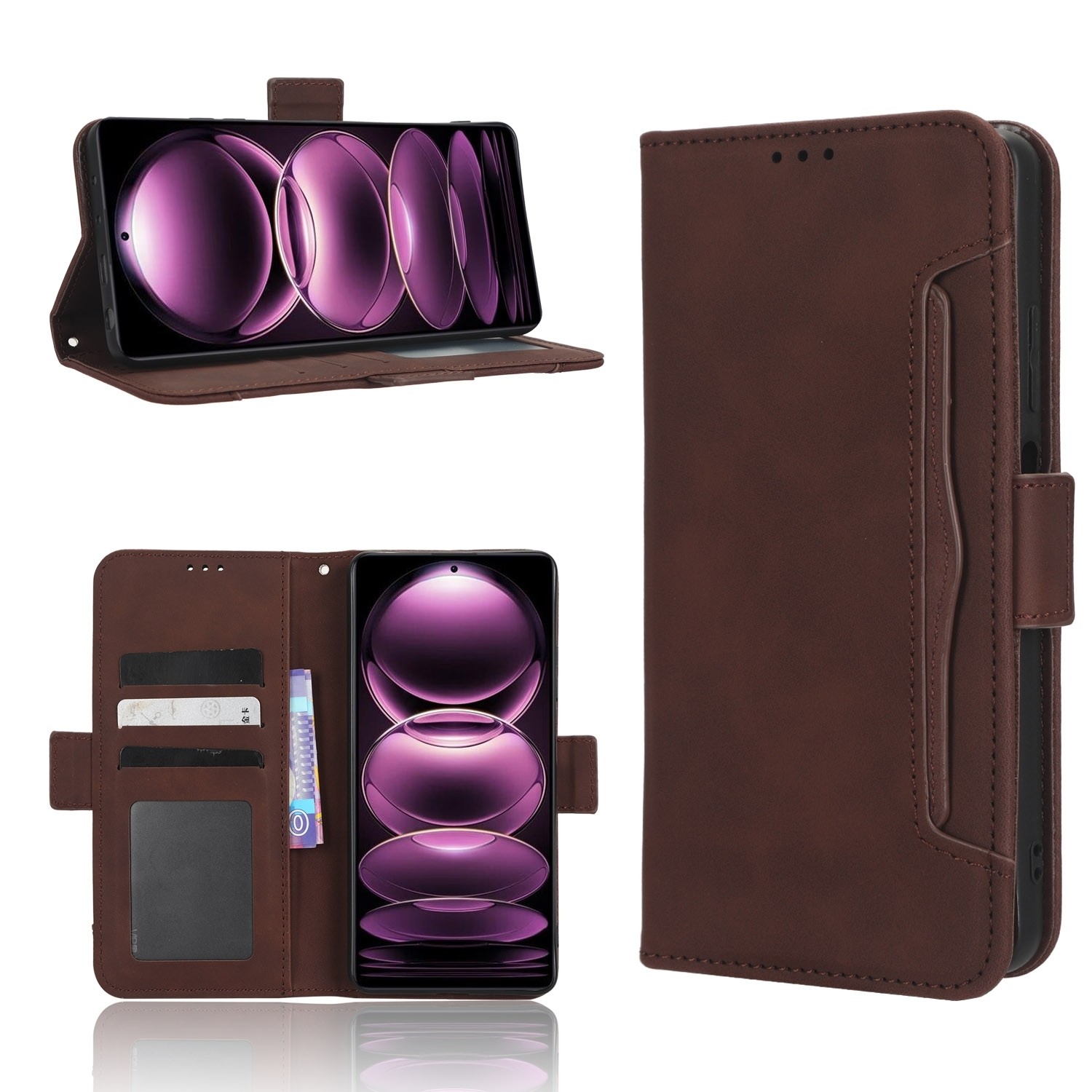 Xiaomi Redmi Note 12 Pro 5G / Xiaomi Poco X5 Pro 5G Θήκη Βιβλίο Καφέ Skin Feel Calf Texture Card Slots Phone Case Brown