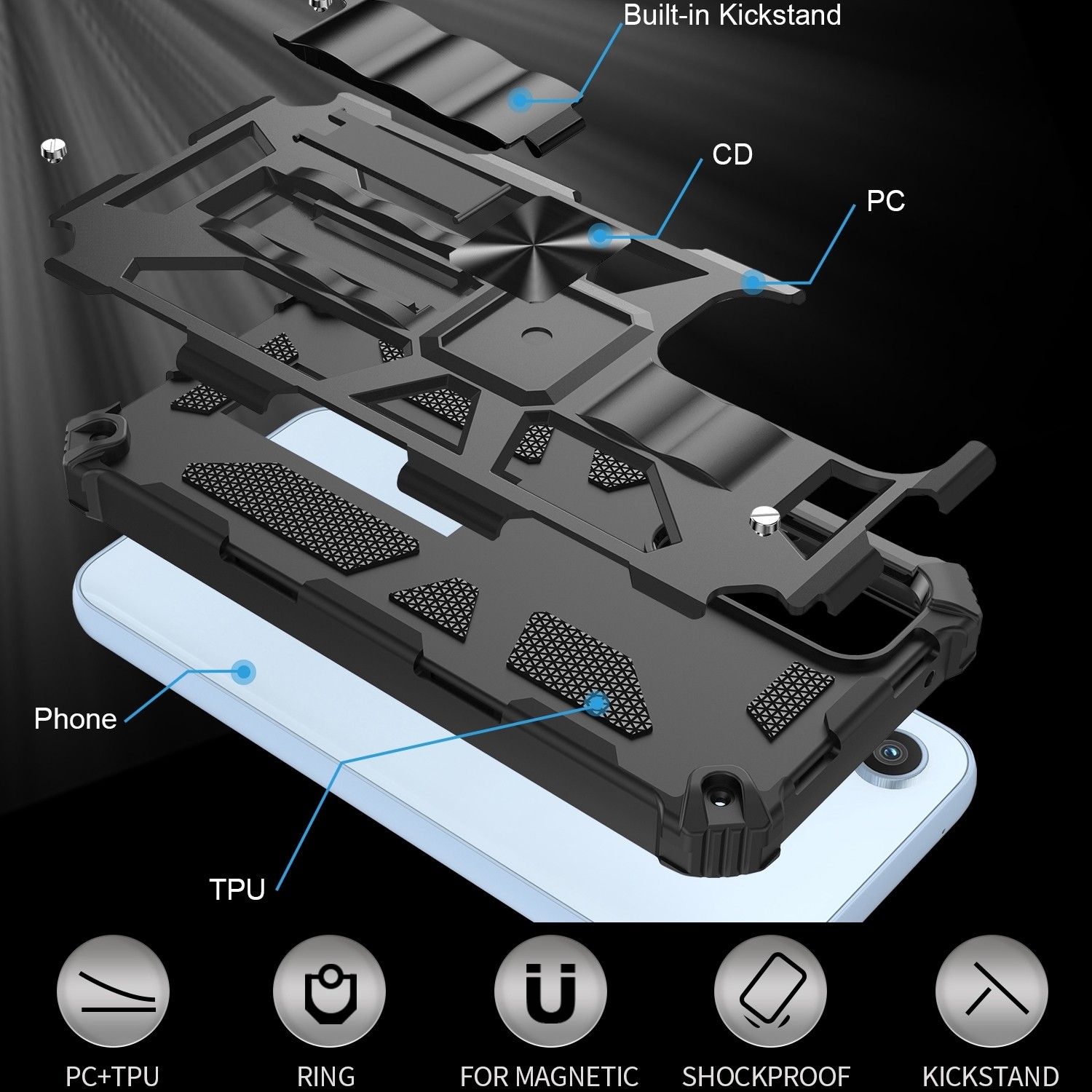Samsung Galaxy A54 5G Θήκη Με Σταντ Μαύρη Armor Shockproof TPU + PC Magnetic Protective Phone Case with Holder Black