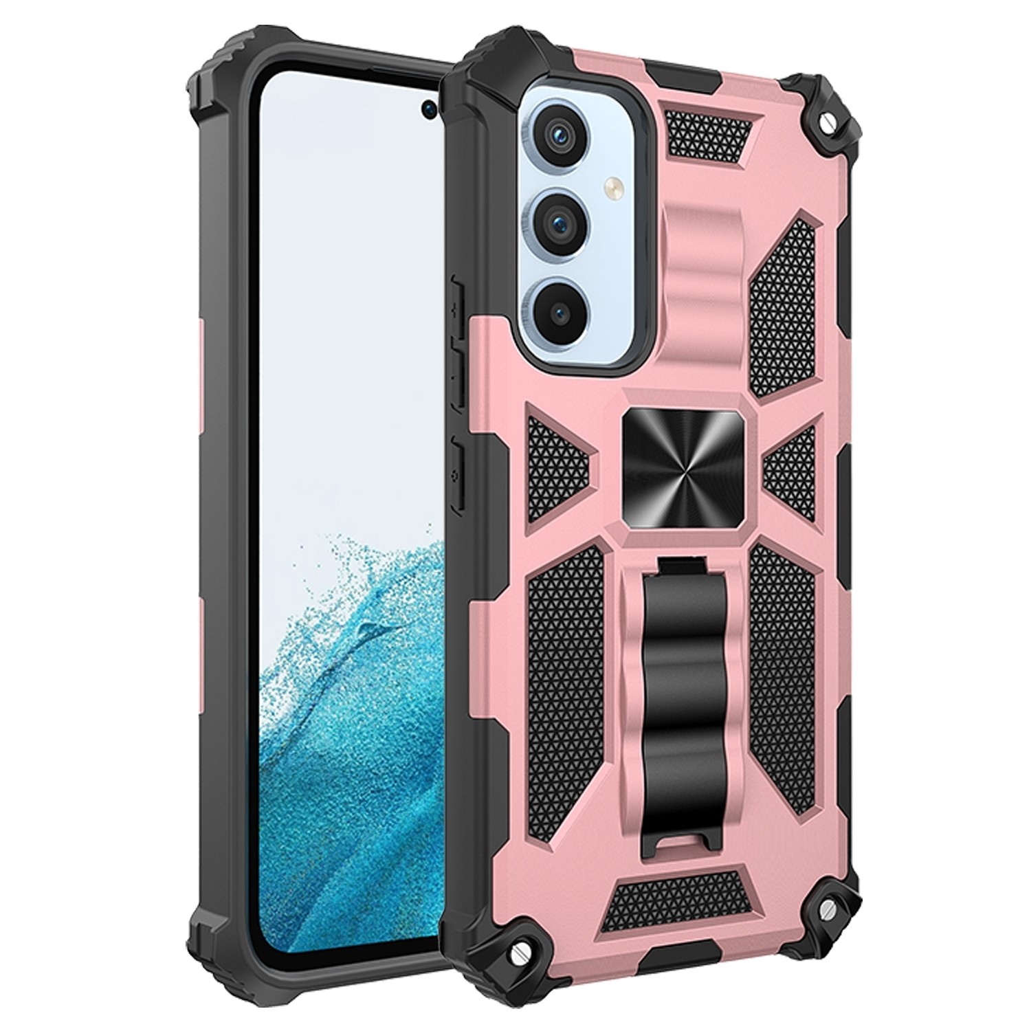 Samsung Galaxy A54 5G Θήκη Με Σταντ Ροζ - Χρυσ΄η Armor Shockproof TPU + PC Magnetic Protective Phone Case with Holder