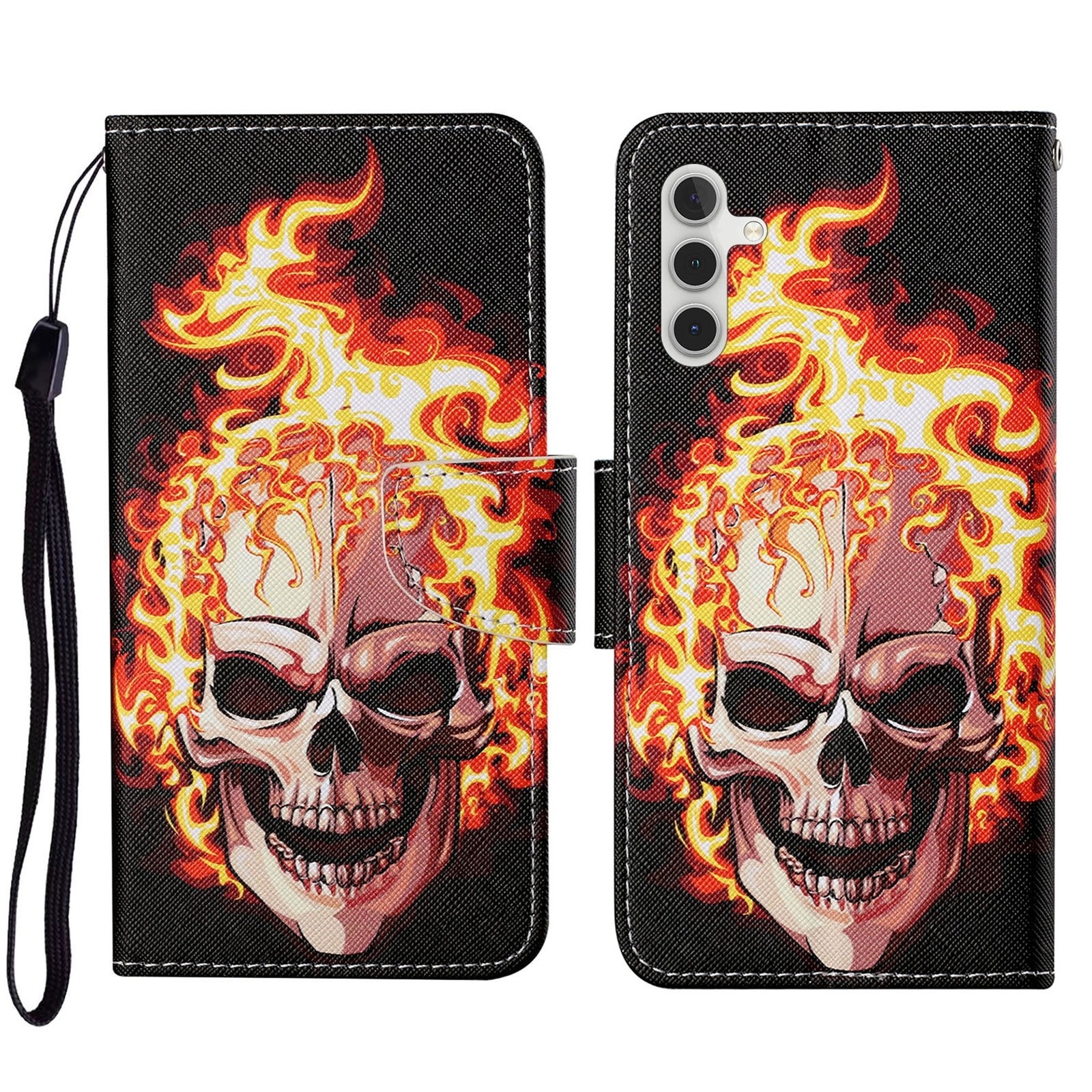Samsung Galaxy A54 5G Θήκη Βιβλίο Colored Drawing Pattern Phone Case Flame Skull
