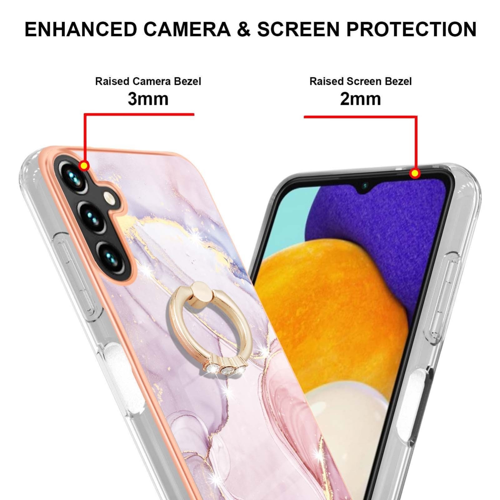Samsung Galaxy A54 5G Θήκη Σιλικόνης Μάρμαρο Ροζ - Χρυσό Electroplating Marble IMD TPU Shockproof Case with Ring Rose Gold 005