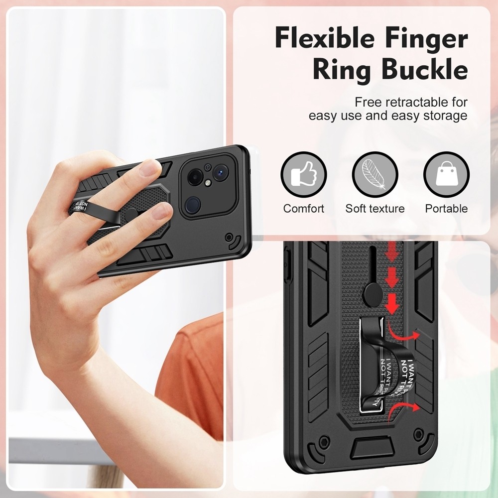 Xiaomi Redmi 12C Θήκη Μαύρη Με Σταντ Variety Brave Armor Finger Loop Holder Phone Case Black