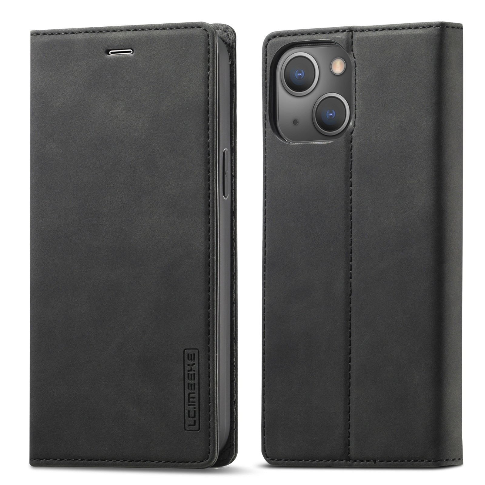 iPhone 13 Θήκη Βιβλίο Μαύρο LC.IMEEKE Strong Magnetic PU + Matte TPU Horizontal Flip Case Black