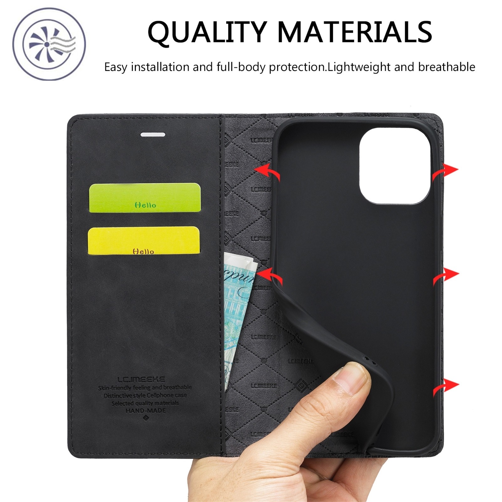 iPhone 13 Θήκη Βιβλίο Μαύρο LC.IMEEKE Strong Magnetic PU + Matte TPU Horizontal Flip Case Black