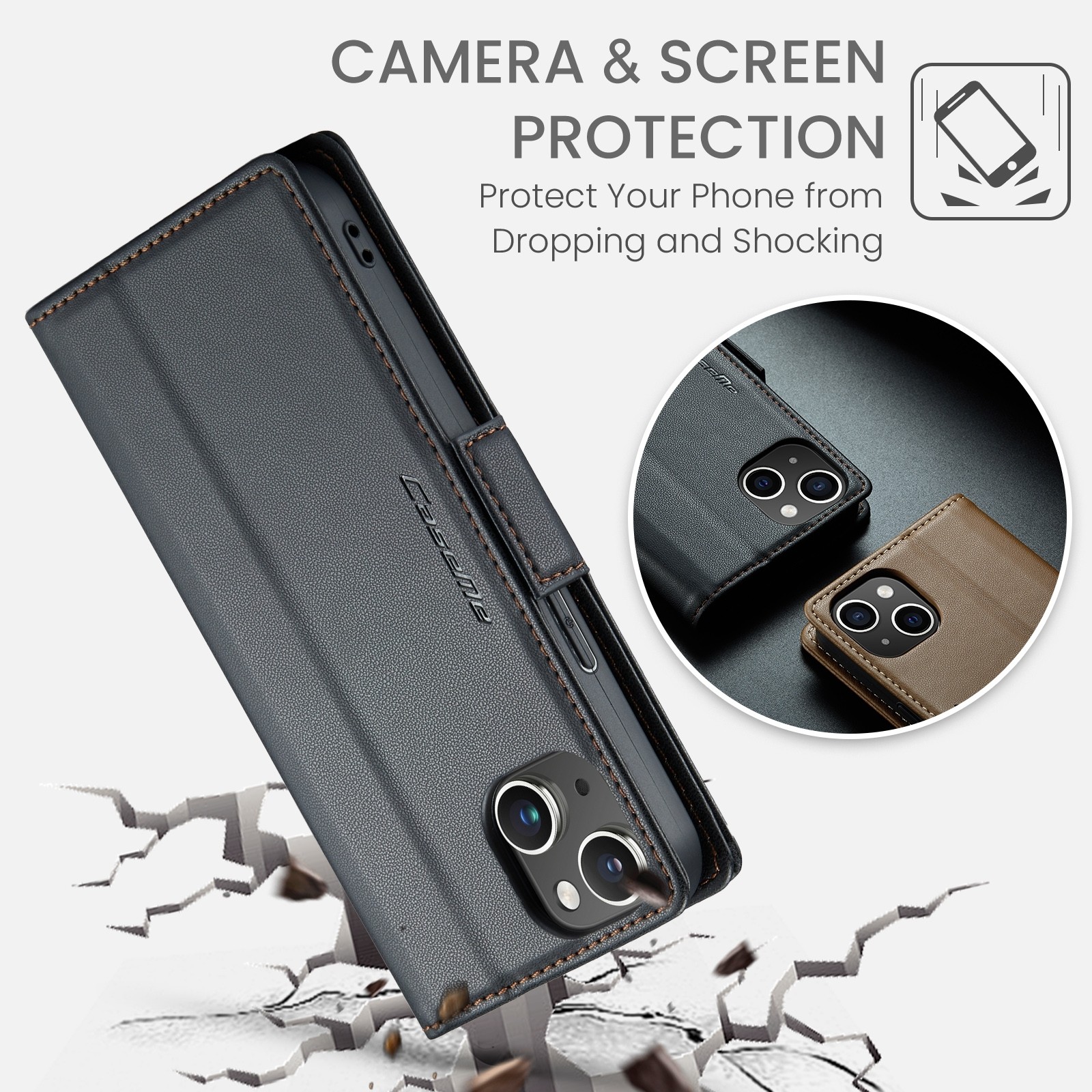 iPhone 13 Θήκη Βιβλίο Μαύρο CaseMe 023 Butterfly Buckle Litchi Texture RFID Phone Case Black