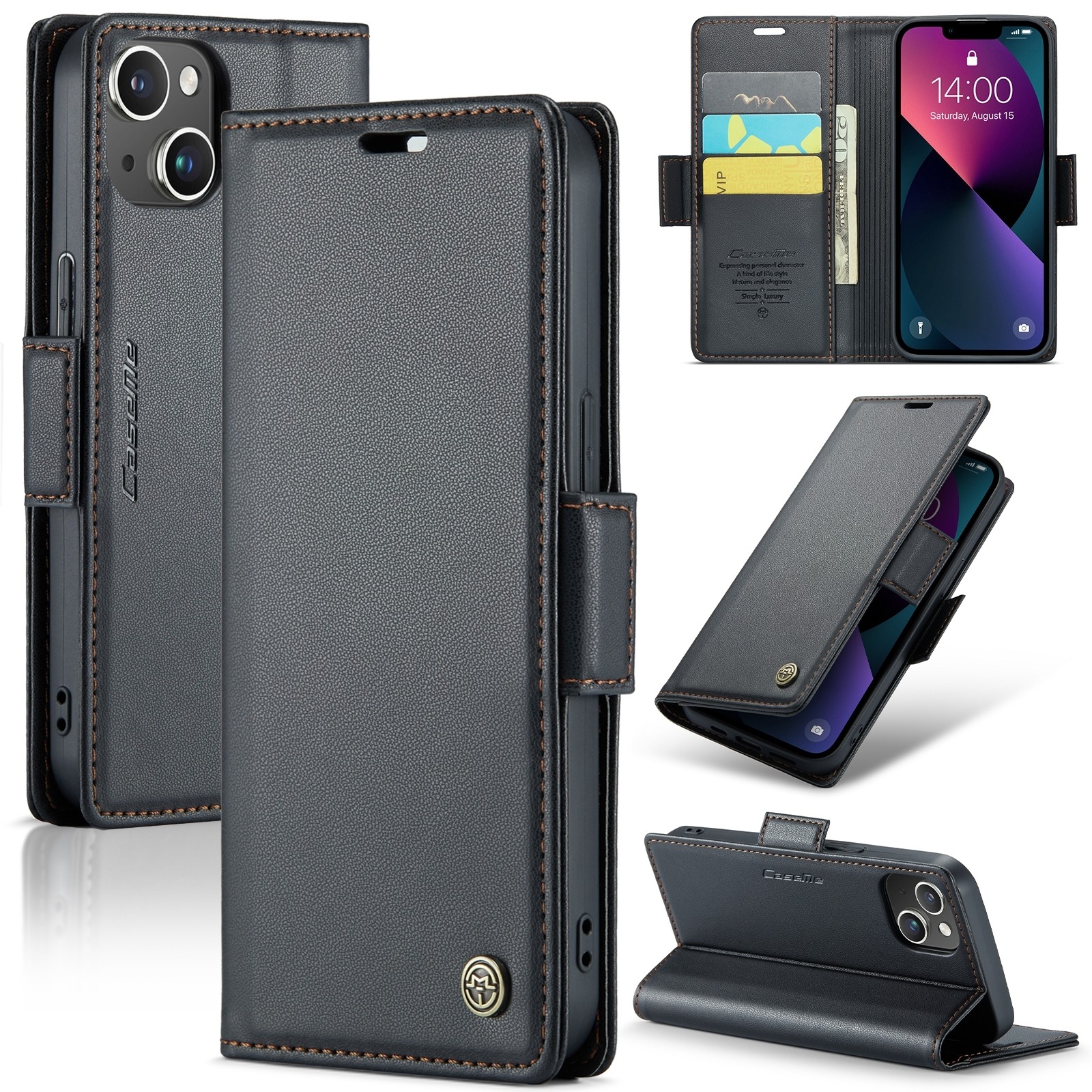 iPhone 13 Θήκη Βιβλίο Μαύρο CaseMe 023 Butterfly Buckle Litchi Texture RFID Phone Case Black