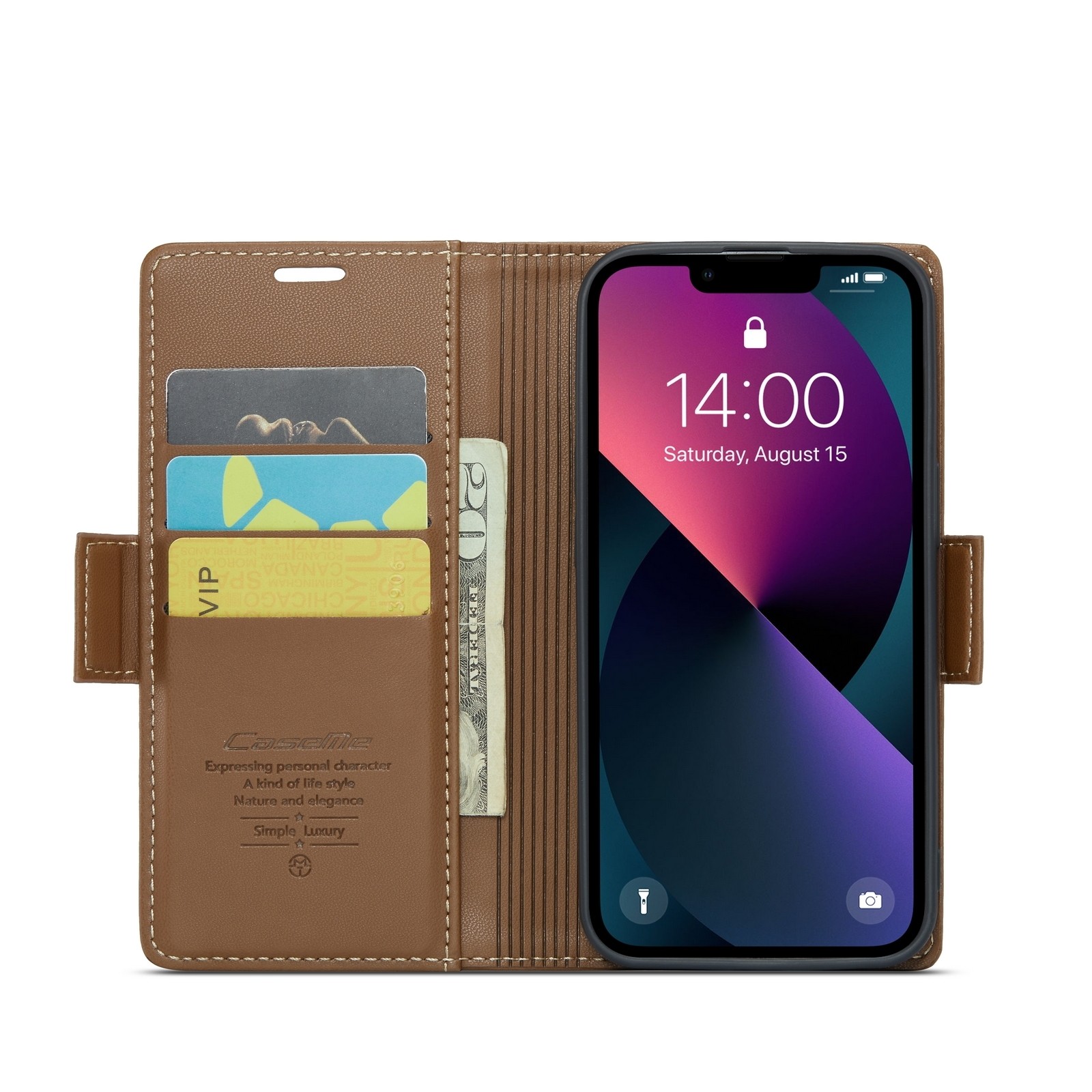 iPhone 13 Θήκη Βιβλίο Καφέ CaseMe 023 Butterfly Buckle Litchi Texture RFID Phone Case Brown