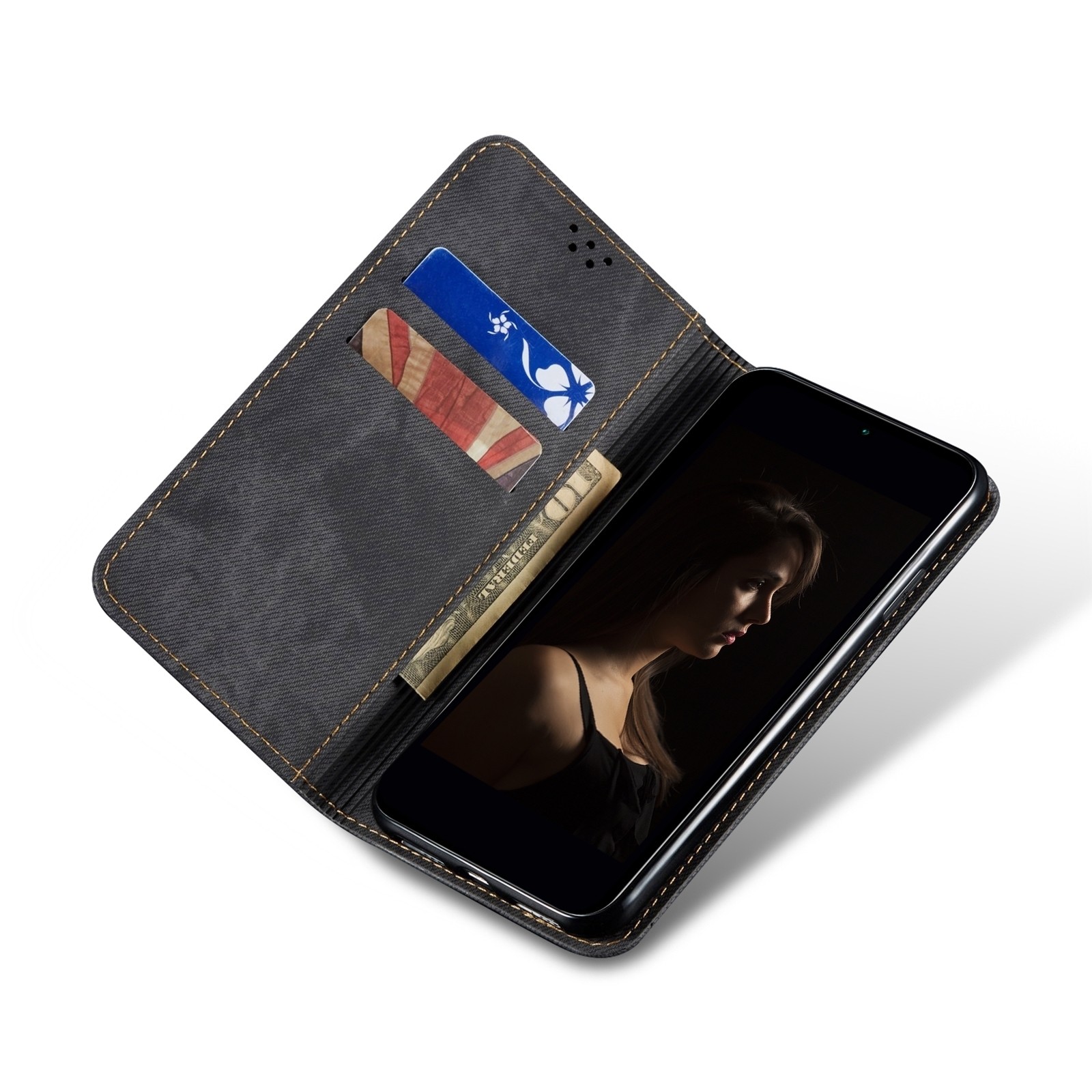 Samsung Galaxy A34 5G Θήκη Βιβλίο Μαύρο Denim Texture Casual Style Horizontal Flip Case with Holder Black