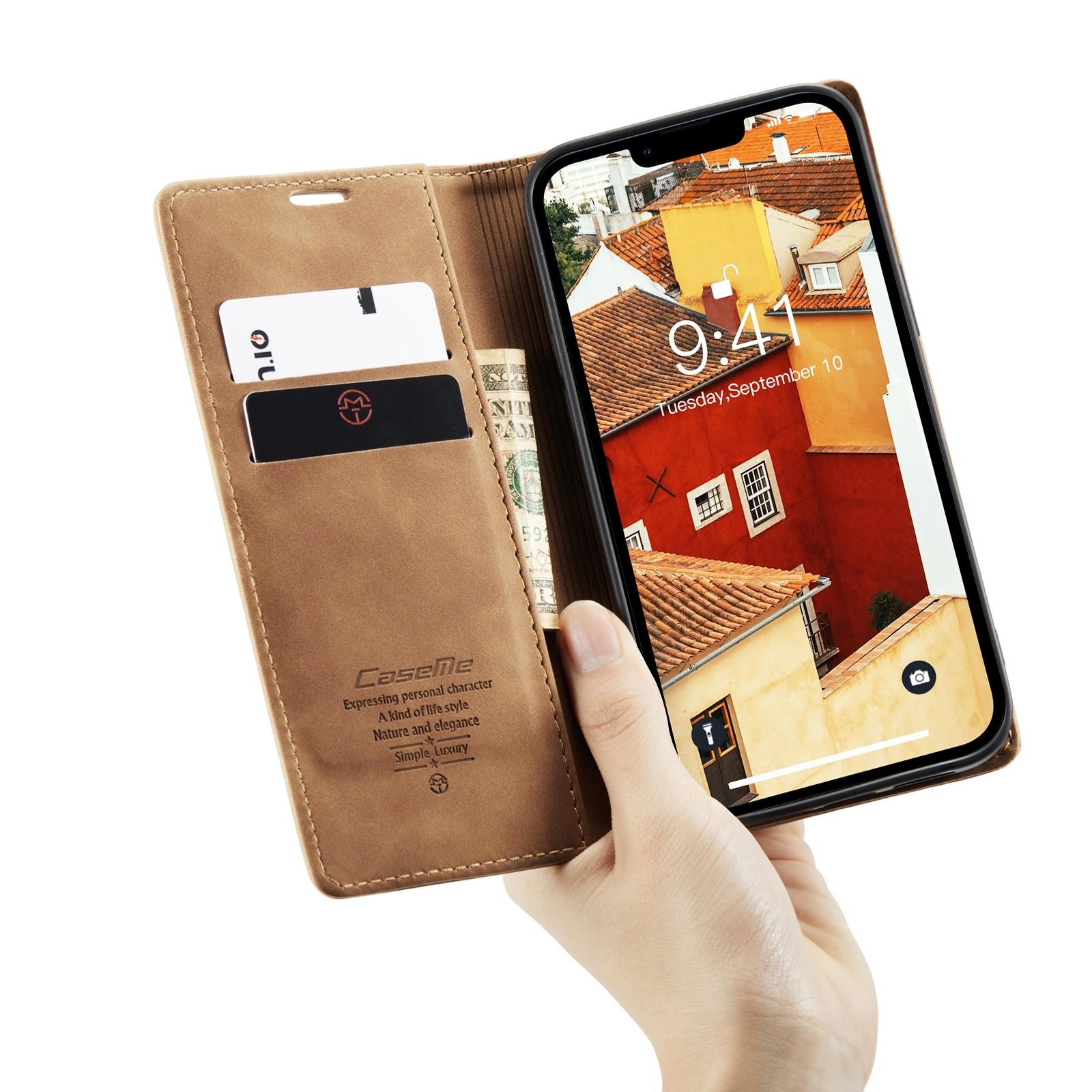 iPhone 15 Plus Θήκη Βιβλίο Καφέ CaseMe 013 Multifunctional Horizontal Flip Phone Case Brown