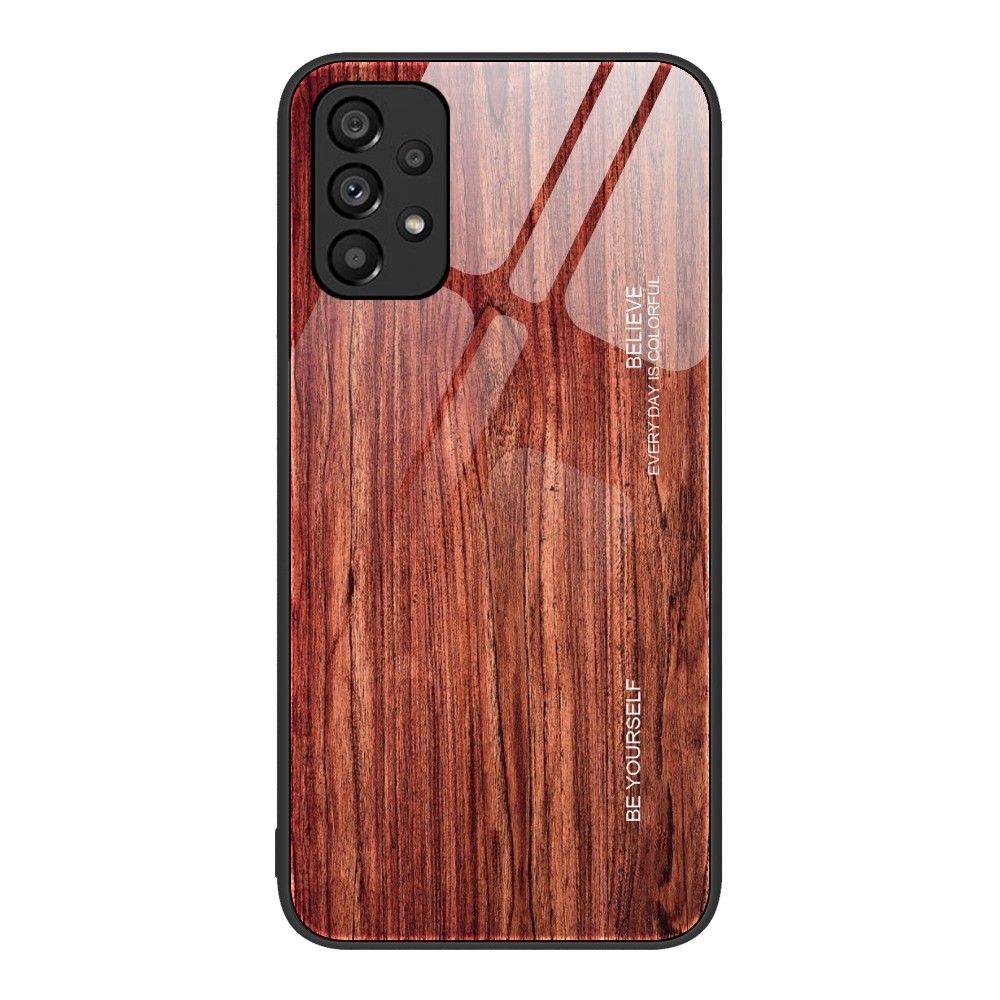 Samsung Galaxy A53 5G Θήκη Καφέ Με Πλαίσιο Σιλικόνης Και Όψη Γυαλιού Wood Grain Glass Phone Case Brown