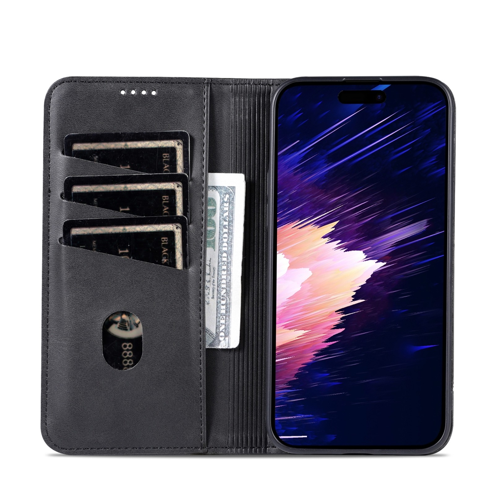 iPhone 15 Plus Θήκη Βιβλίο Μαύρο AZNS Magnetic Calf Texture Flip Phone Case Black