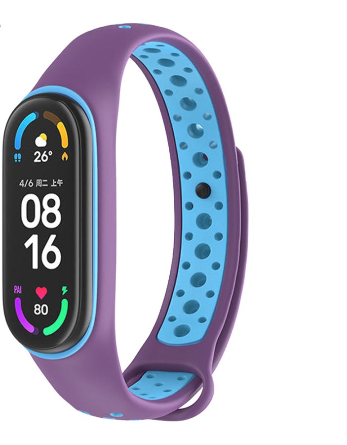 Λουράκι Xiaomi Mi Band 5 / 6 / 7 Μπλε - Μωβ Two-color Silicone Breathable Replacement Watchbands Blue - Purple