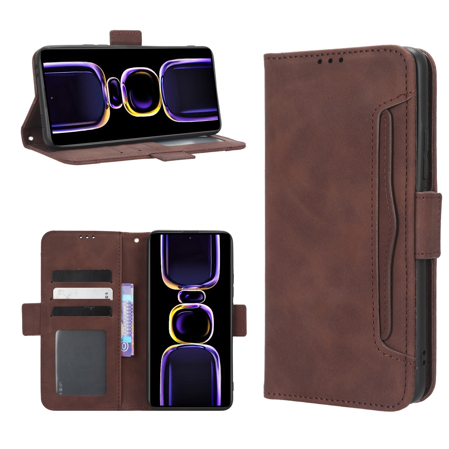 Xiaomi Poco F5 5G Θήκη Βιβλίο Καφέ Skin Feel Calf Texture Card Slots Phone Case Brown
