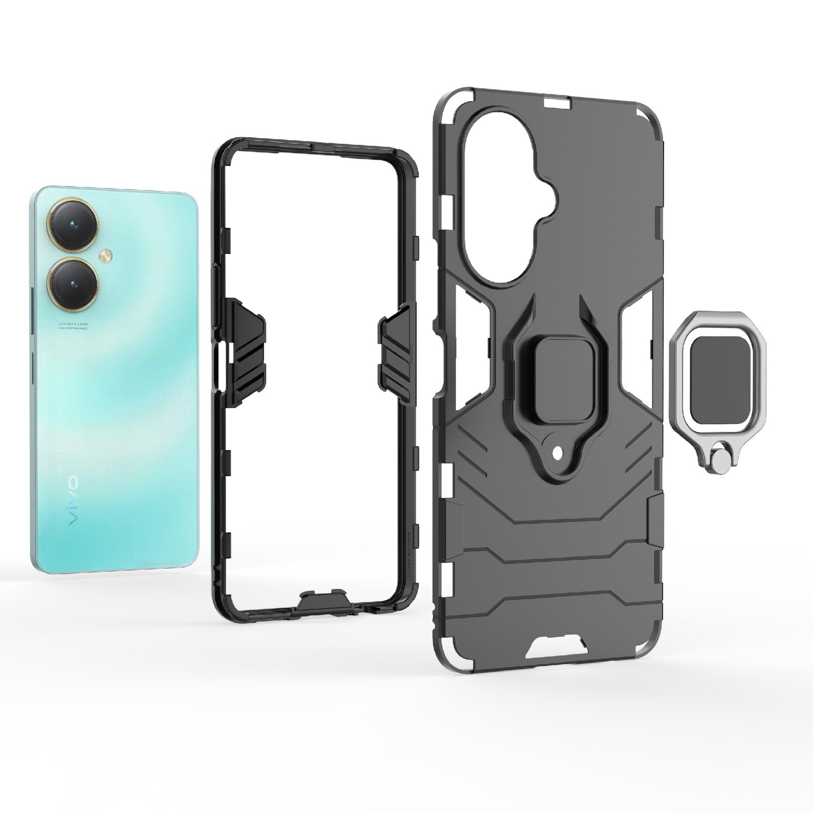 Vivo Y27 4G Θήκη Μαύρη Armor Warrior Shockproof PC + TPU Phone Case Black