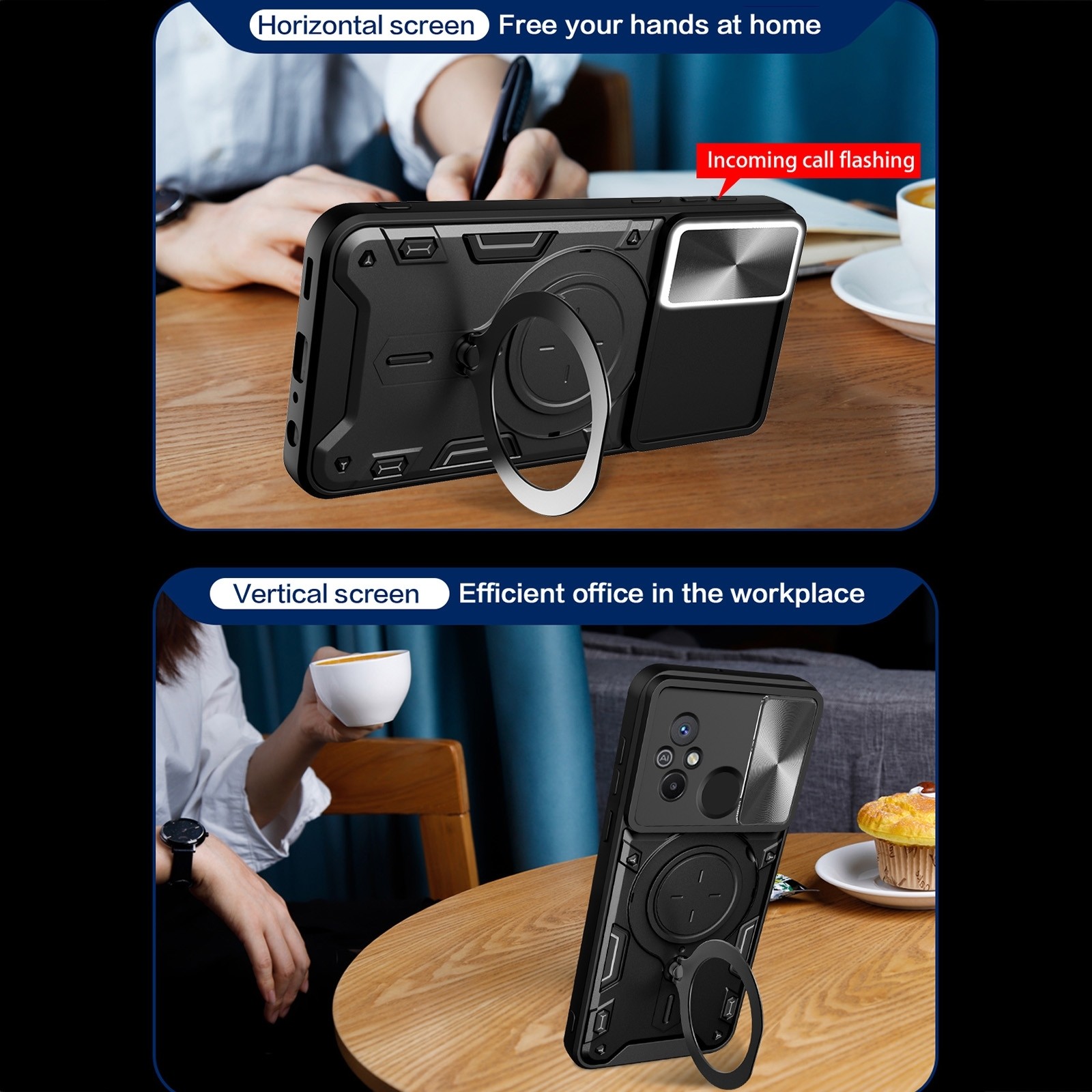 Xiaomi Redmi 12C Θήκη Μαύρη Με Σταντ Sliding Camshield Card Phone Case Black