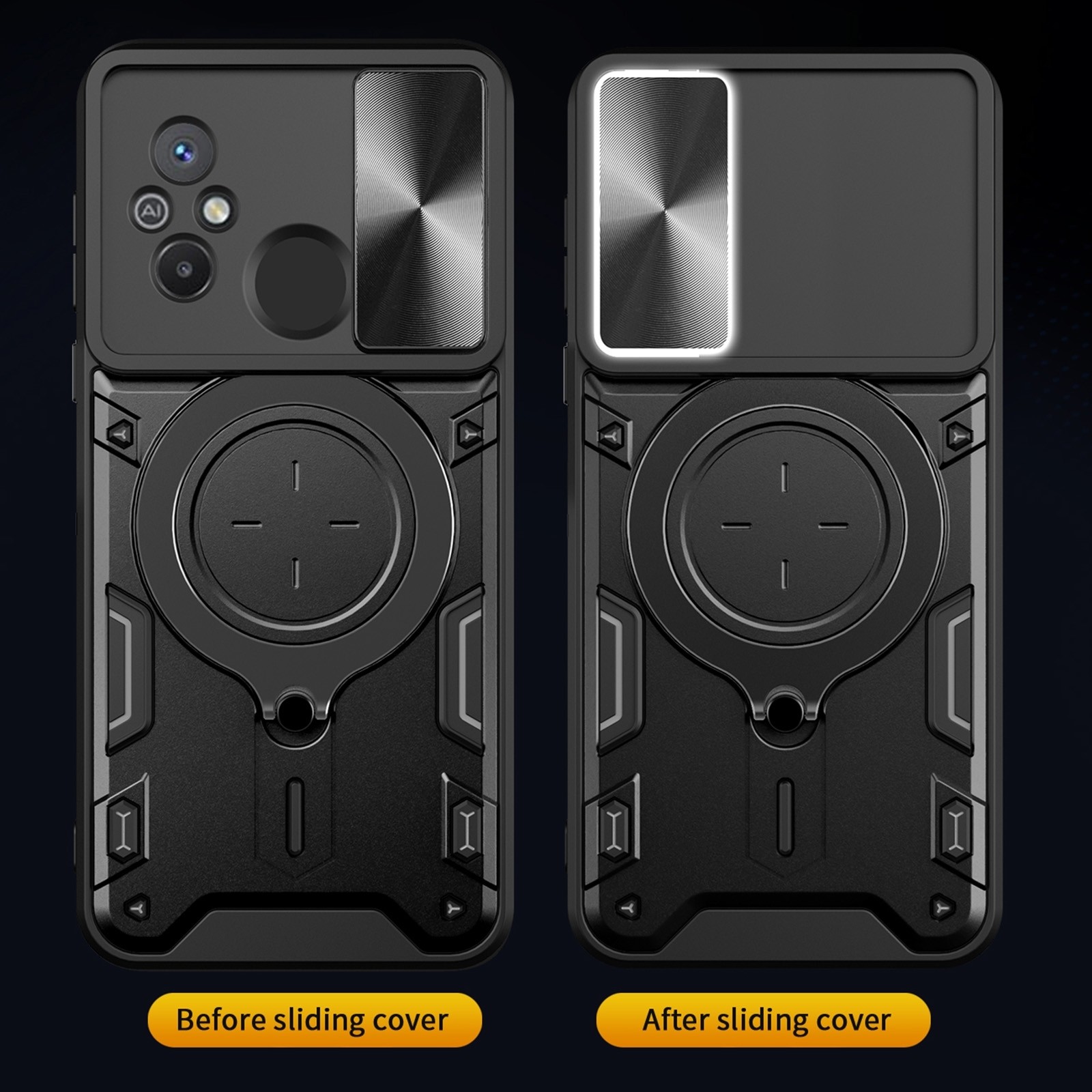 Xiaomi Redmi 12C Θήκη Μαύρη Με Σταντ Sliding Camshield Card Phone Case Black