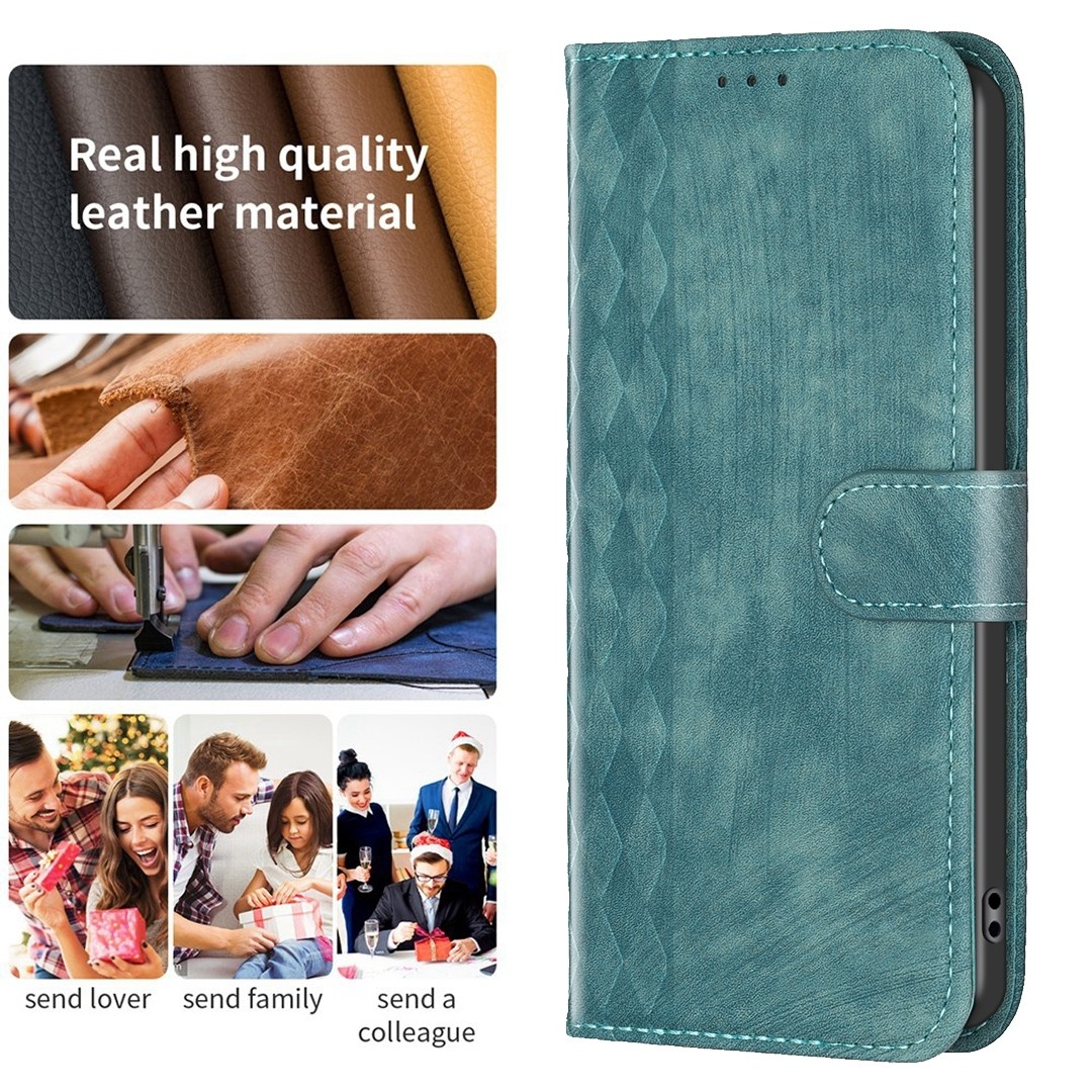 Xiaomi Poco C65 / Xiaomi Redmi 13C Θήκη Βιβλίο Πράσινο Plaid Embossed Phone Case Green