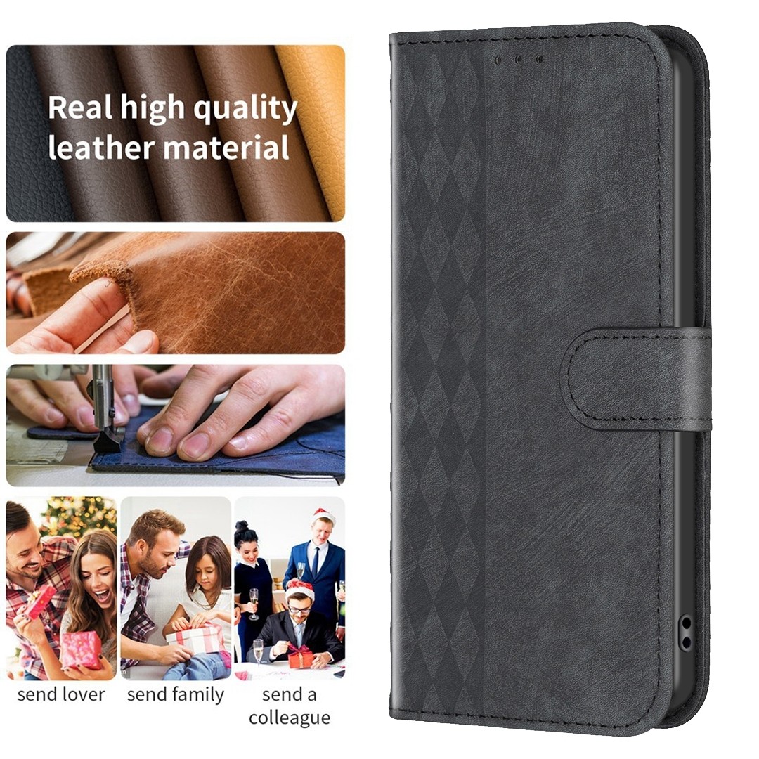 Xiaomi Poco C65 / Xiaomi Redmi 13C Θήκη Βιβλίο Μαύρο Plaid Embossed Phone Case Black
