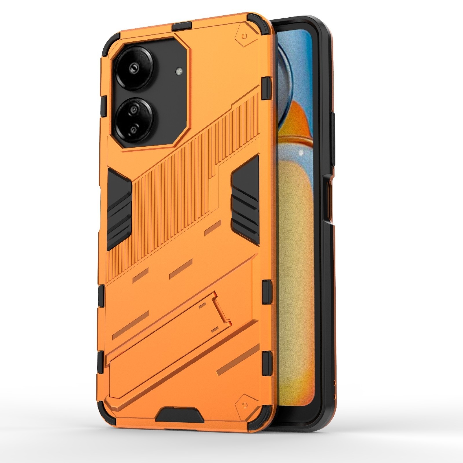 Xiaomi Poco C65 / Xiaomi Redmi 13C 4G Σκληρή Θήκη Πορτοκαλί Με Σταντ Punk Armor 2 in 1 PC + TPU Phone Case Orange