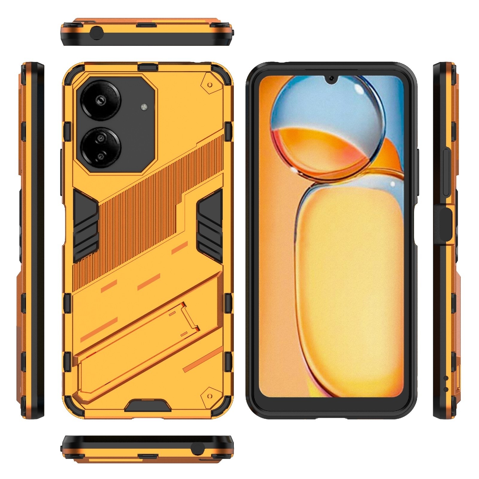 Xiaomi Poco C65 / Xiaomi Redmi 13C 4G Σκληρή Θήκη Πορτοκαλί Με Σταντ Punk Armor 2 in 1 PC + TPU Phone Case Orange