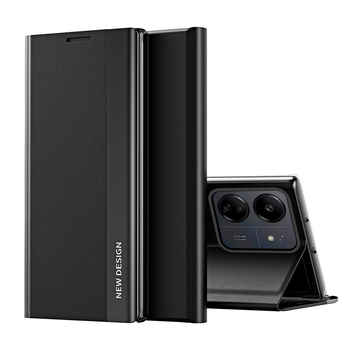 Xiaomi Poco C65 / Xiaomi Redmi 13C 4G Θήκη Βιβλίο Μαύρο Side Electroplated Adsorption Phone Case Black