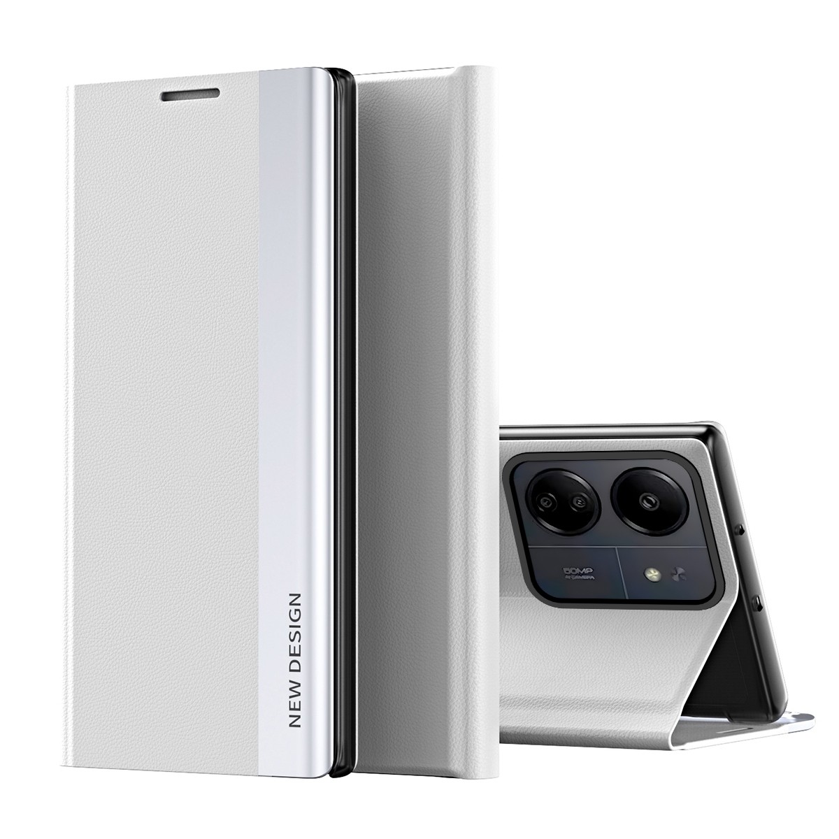 Xiaomi Redmi 13C 4G Θήκη Βιβλίο Ασημί Side Electroplated Adsorption Phone Case Silver