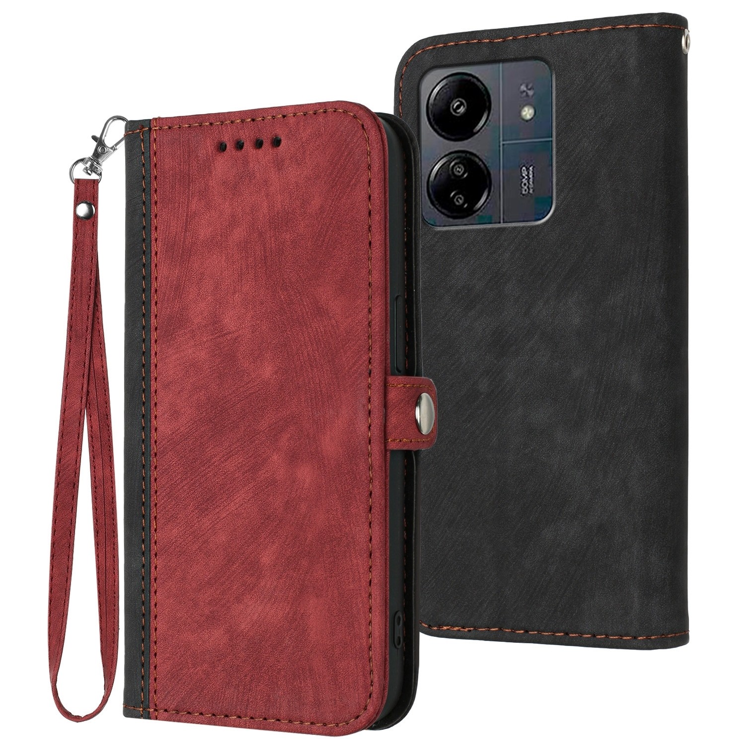 Xiaomi Poco C65 / Xiaomi Redmi 13C 4G Θήκη Βιβλίο Κόκκινο Side Buckle Double Fold Hand Strap Phone Case Red