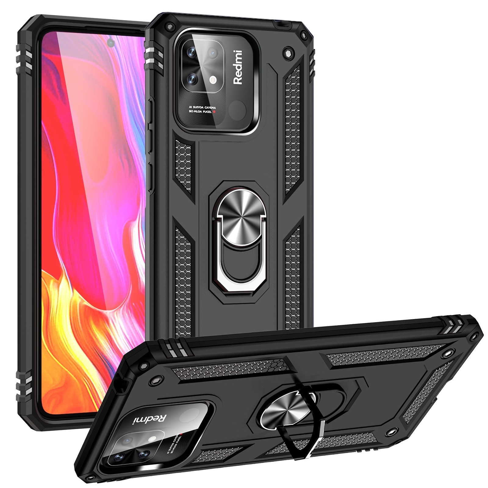 Xiaomi Redmi 12C 4G Θήκη Μαύρο Με Σταντ Shockproof TPU + PC Phone Case with Holder Black