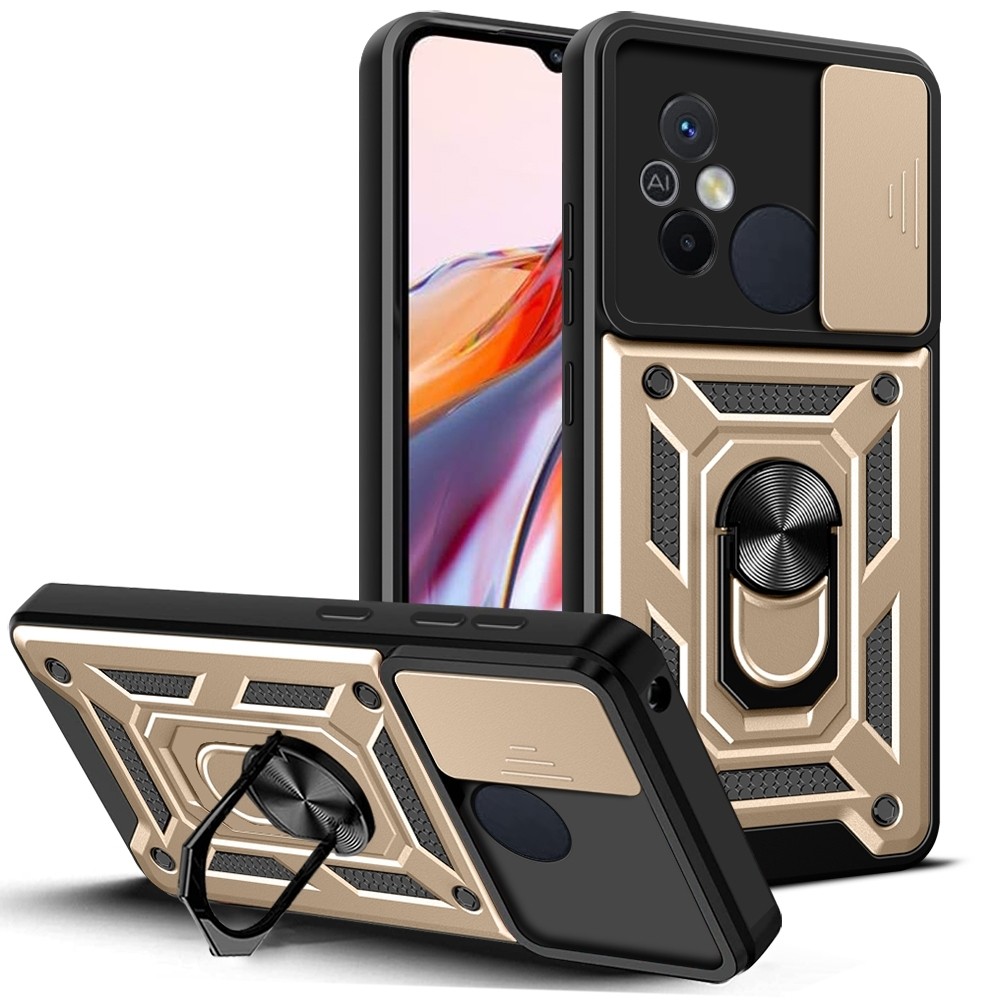 Xiaomi Redmi 12C Θήκη Χρυσή Με Σταντ Sliding Camera Cover Design TPU+PC Phone Case Gold